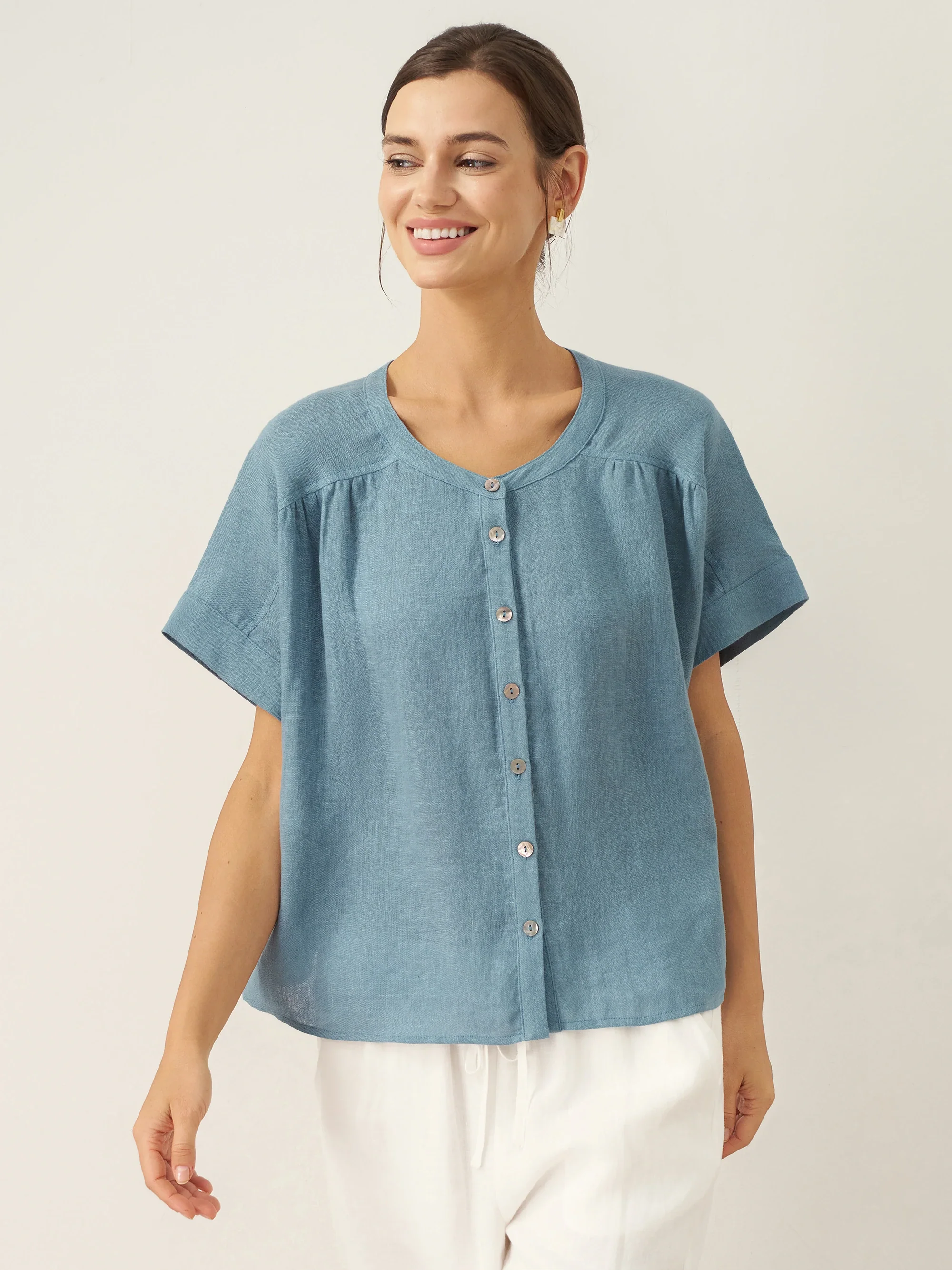 100% Linen Short Sleeve Crew Neck Shirt FINA - Image 5