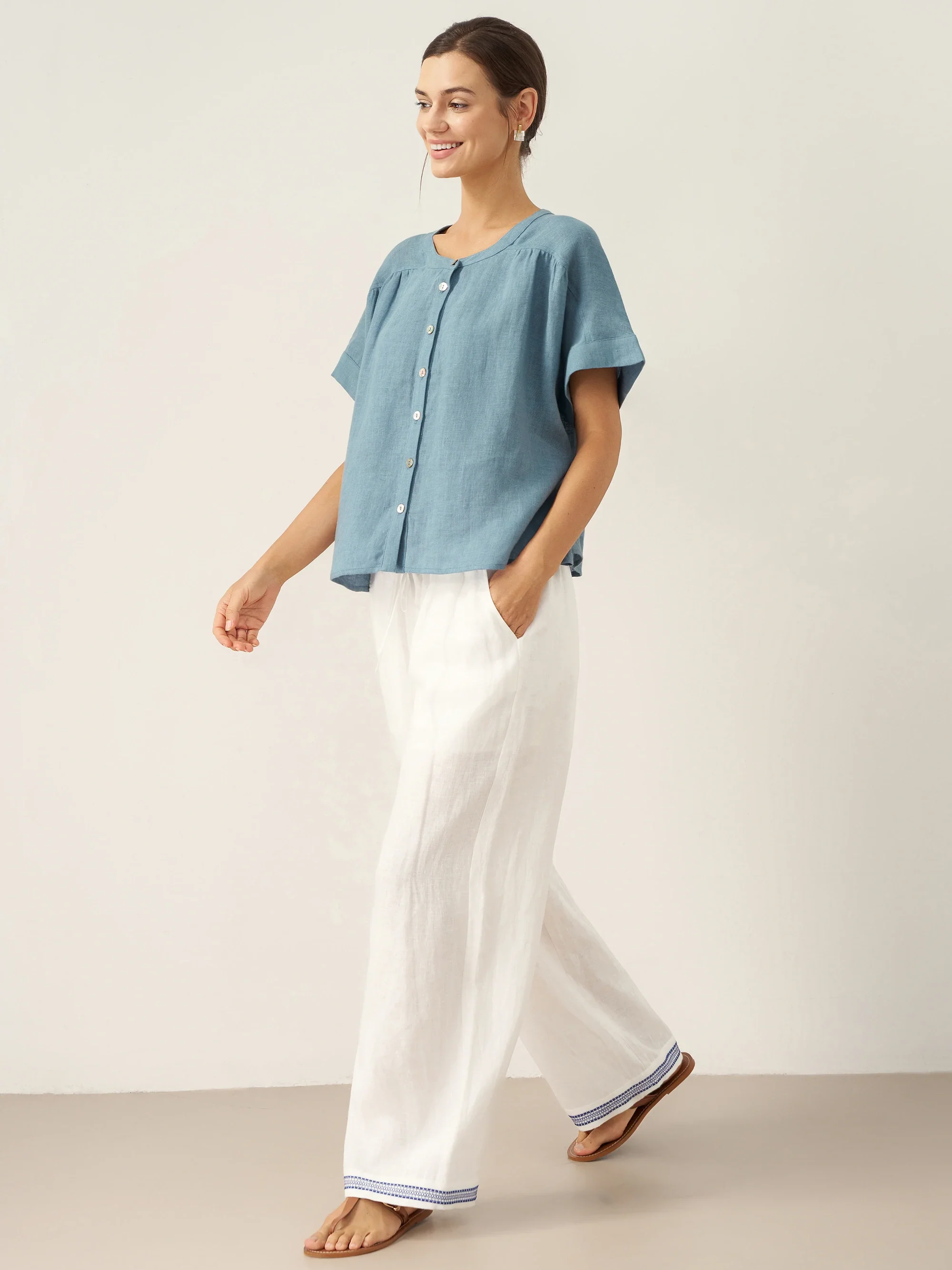 100% Linen Short Sleeve Crew Neck Shirt FINA - Image 8