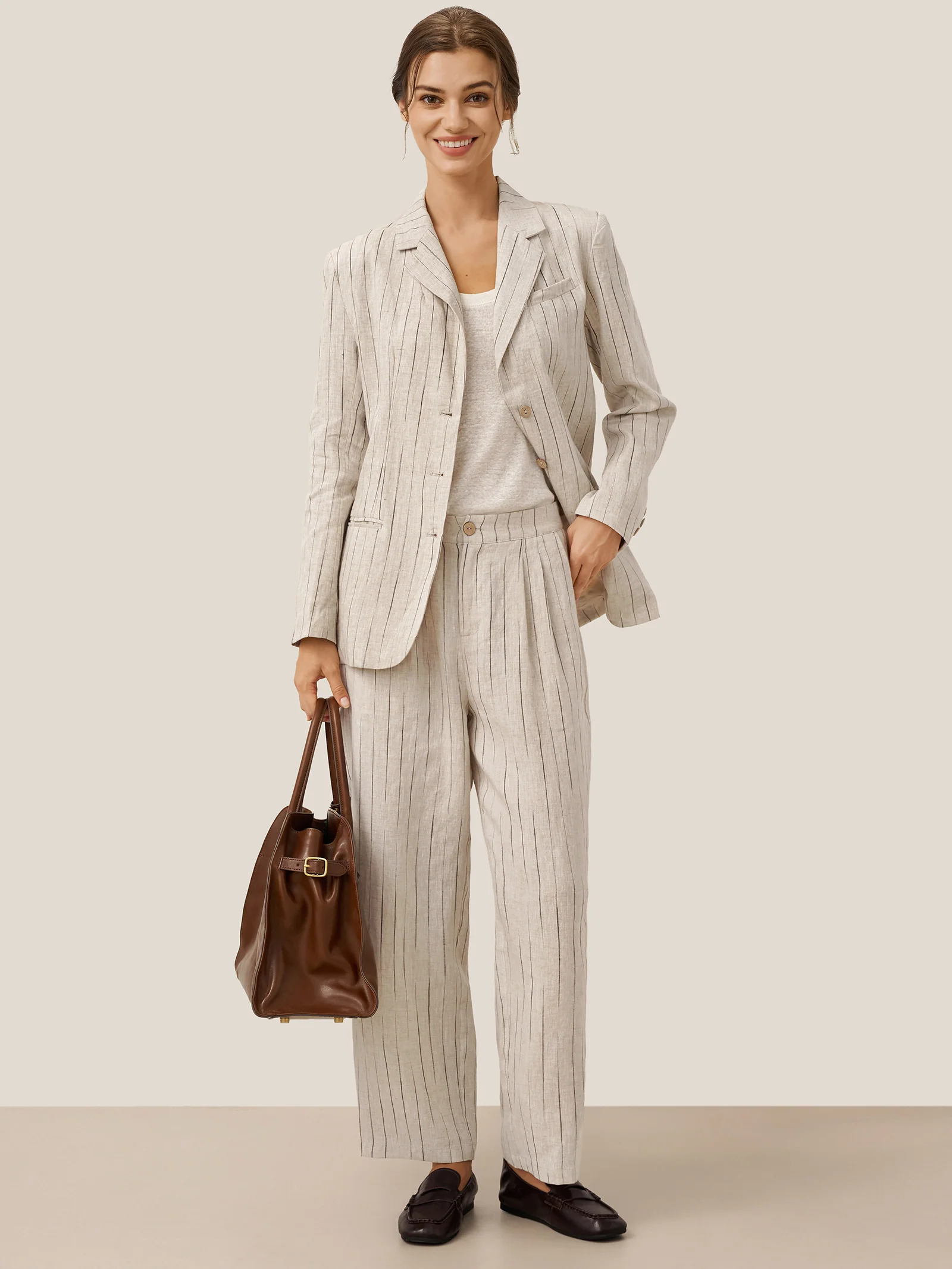 100% Linen Sketch Stripe Suit Set ELOISE - Image 18