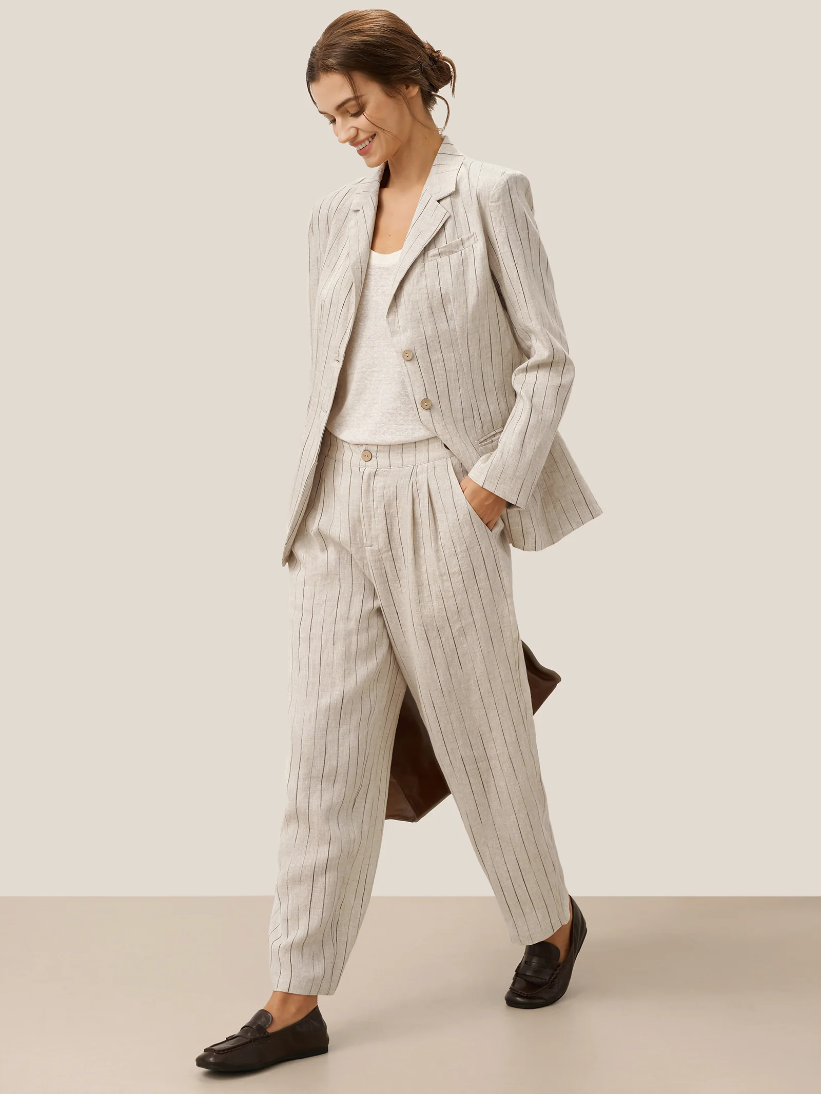 100% Linen Sketch Stripe Suit Set ELOISE - Image 20