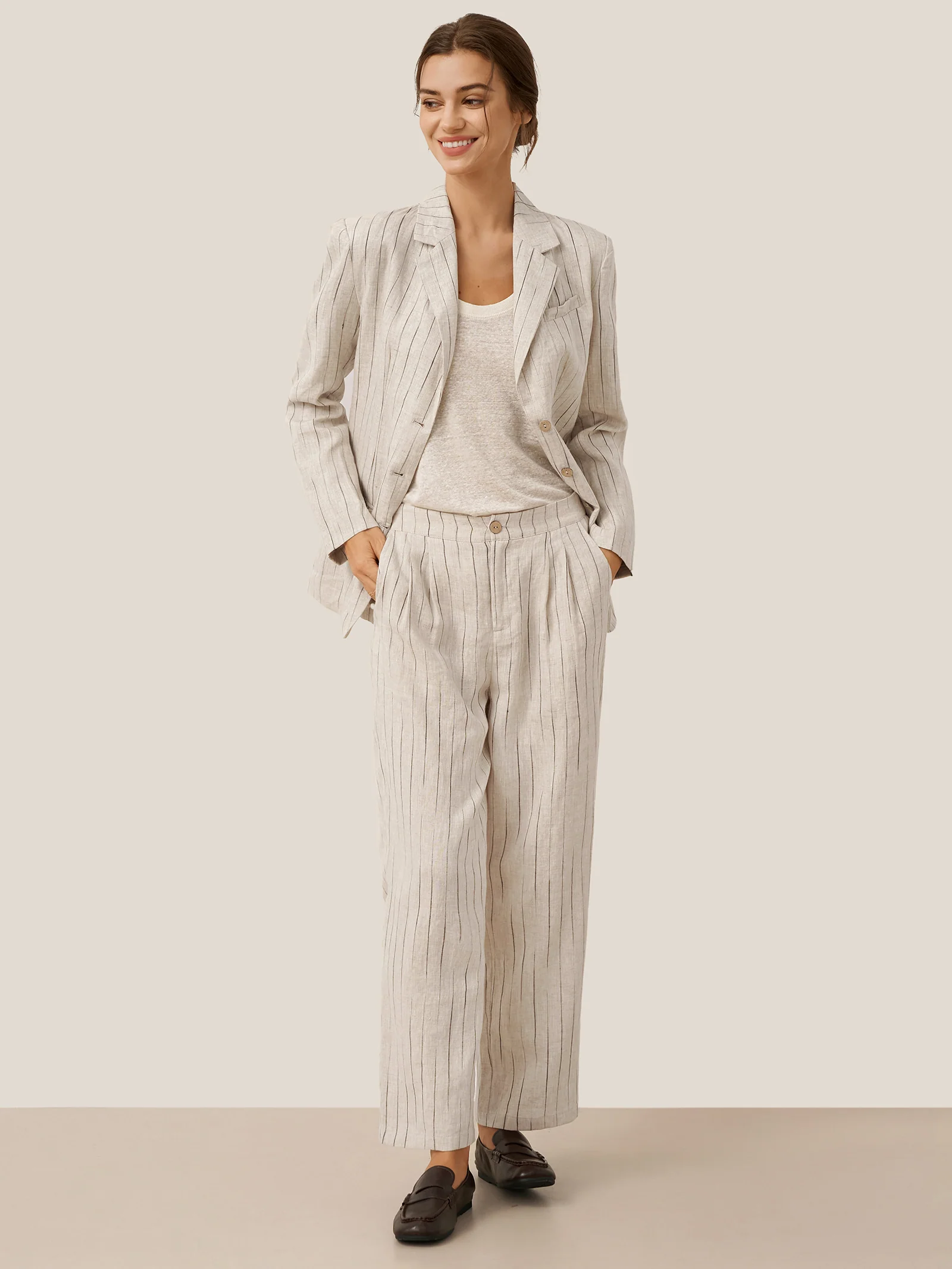 100% Linen Sketch Stripe Suit Set ELOISE - Image 21