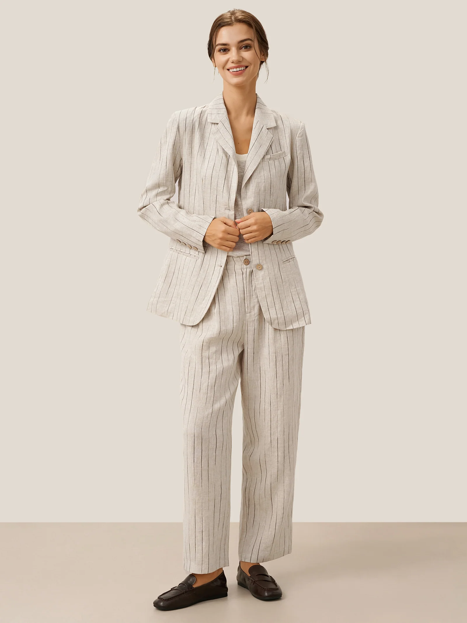 100% Linen Sketch Stripe Suit Set ELOISE - Image 22