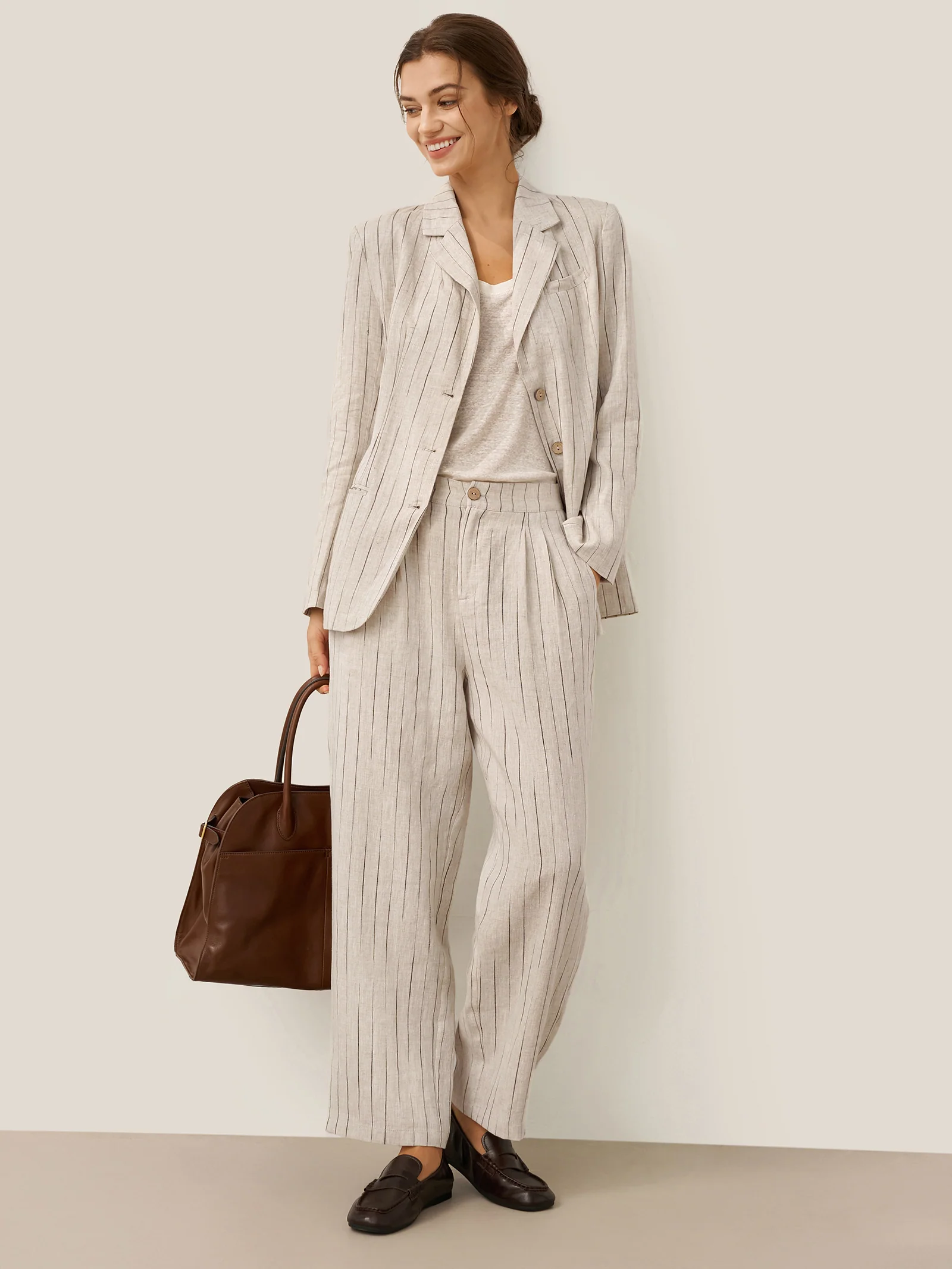 100% Linen Sketch Stripe Suit Set ELOISE - Image 23