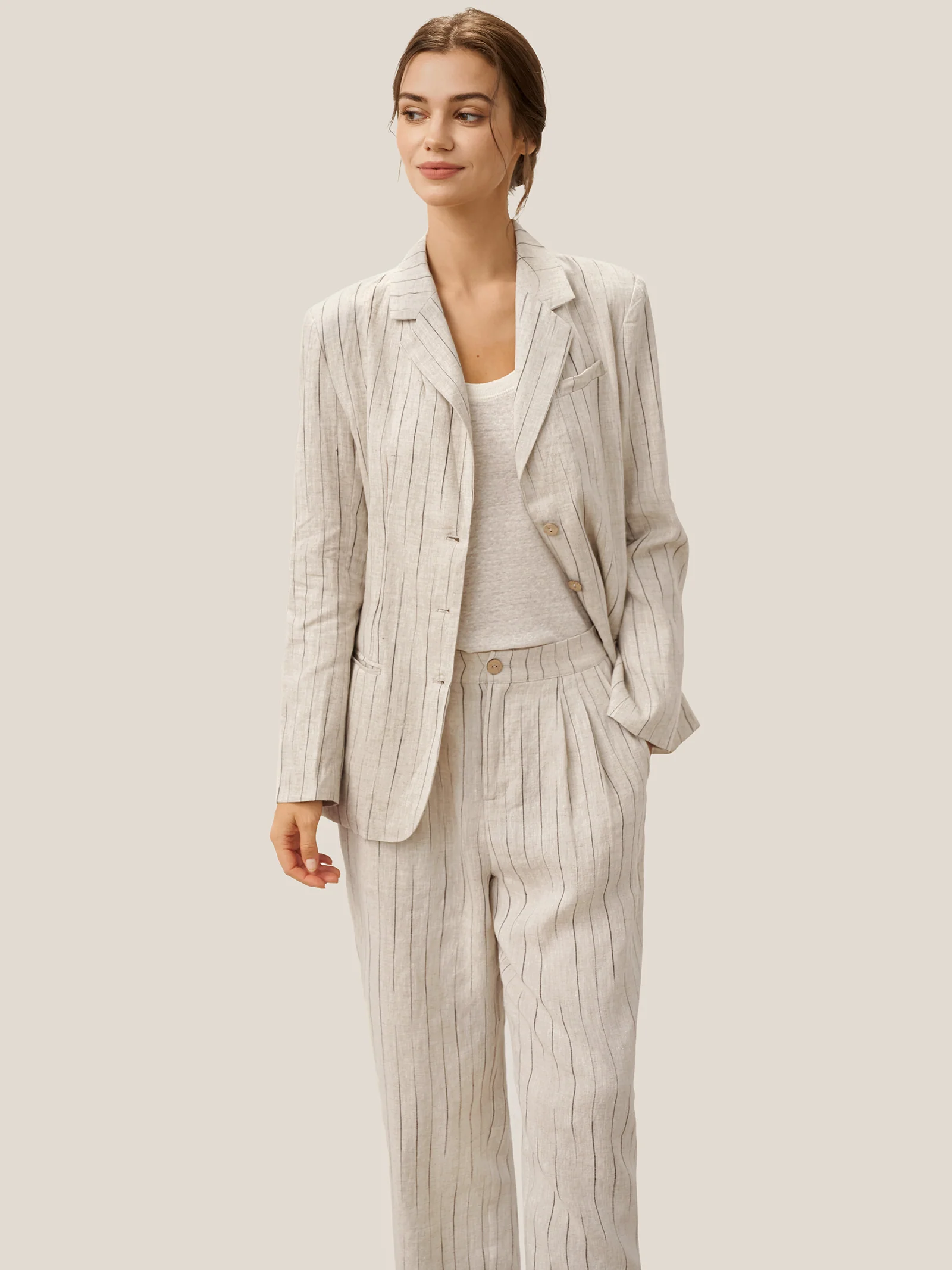 100% Linen Sketch Stripe Suit Set ELOISE - Image 4