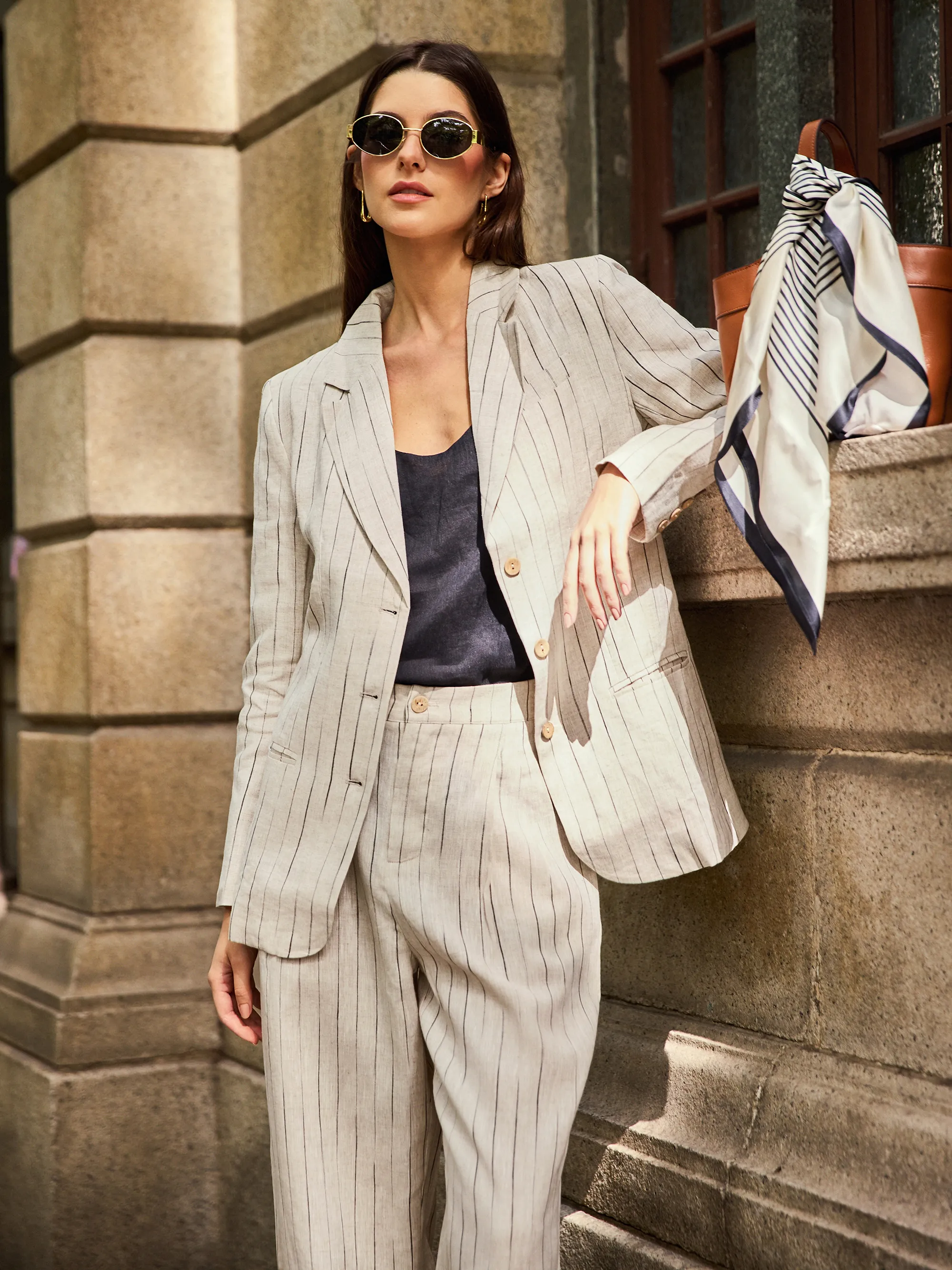 100% Linen Sketch Stripe Suit Set ELOISE - Image 5