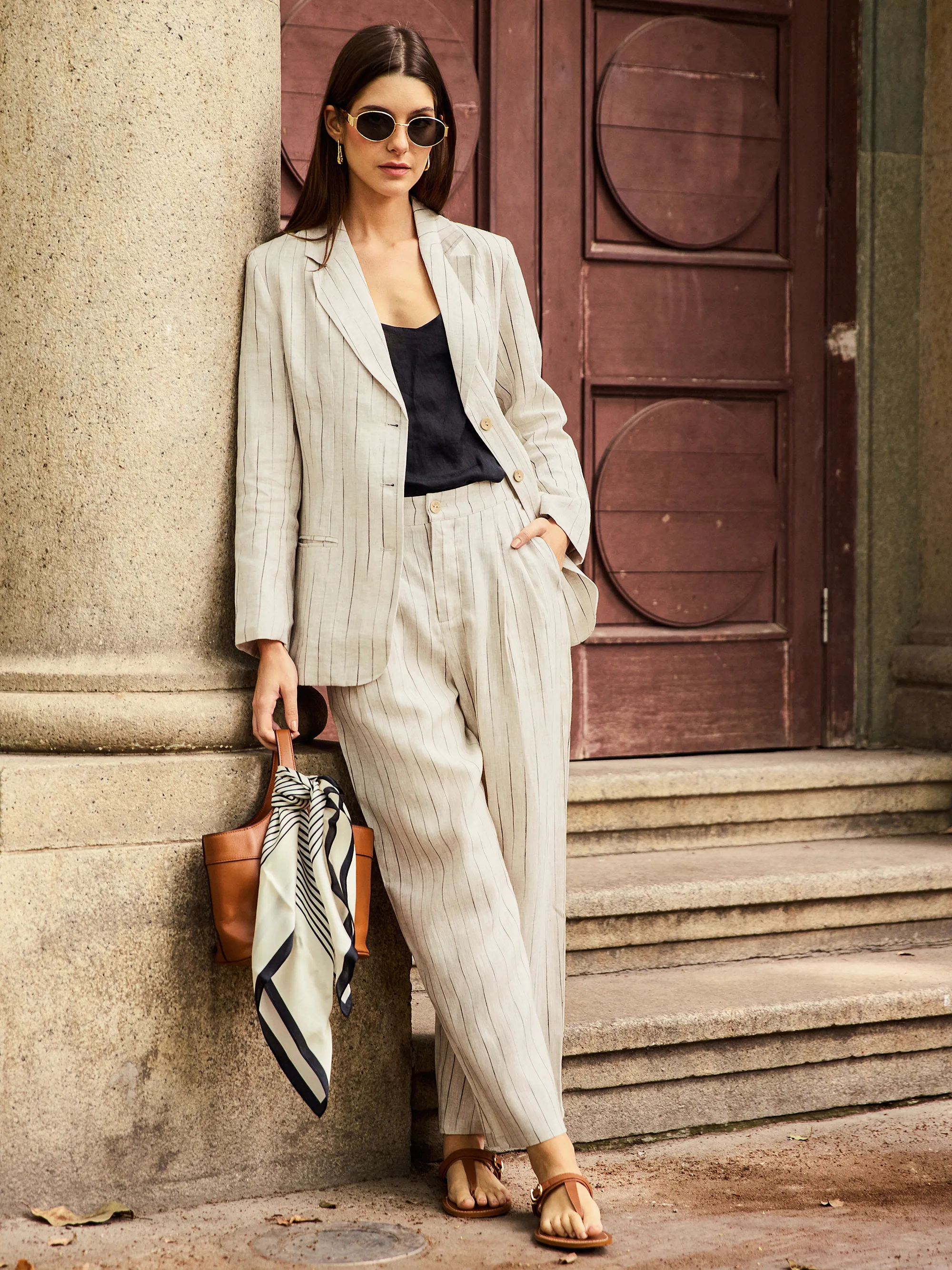 100% Linen Sketch Stripe Suit Set ELOISE - Image 6