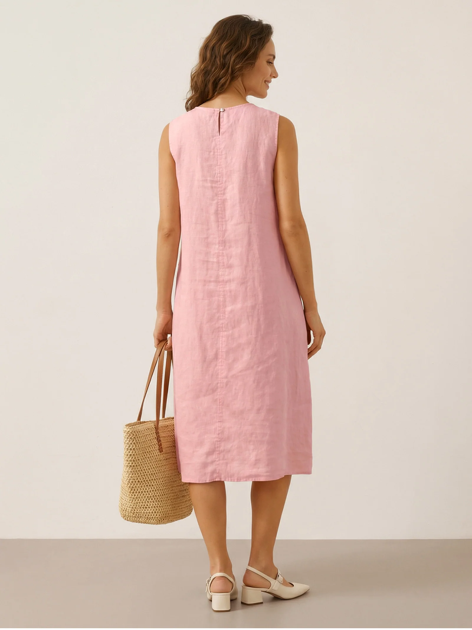 100% Linen Sleeveless Accordion Pleat Midi Dress TINA - Image 6