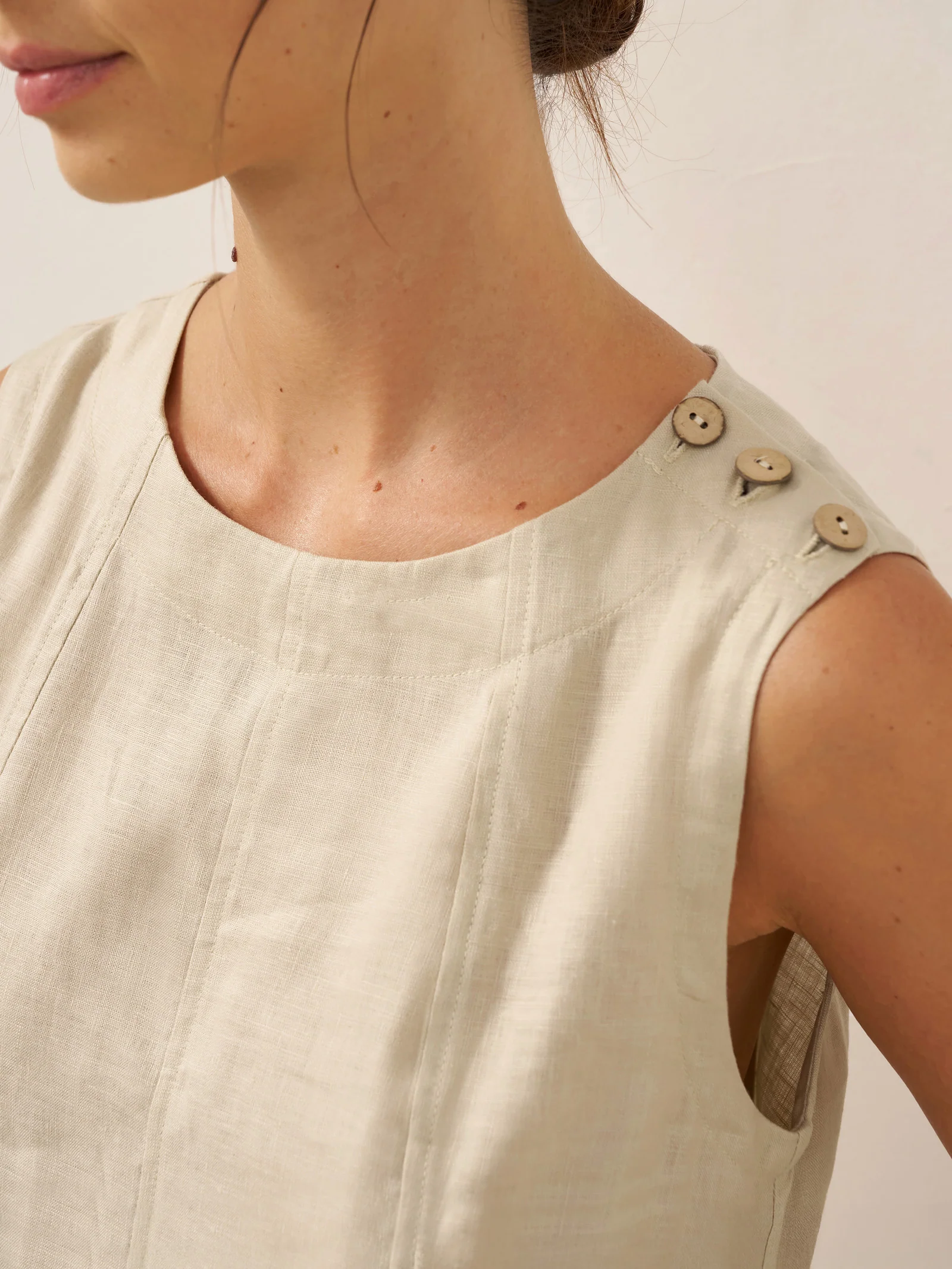 100% Linen Sleeveless Shoulder Button Midi Dress FREYA - Image 11