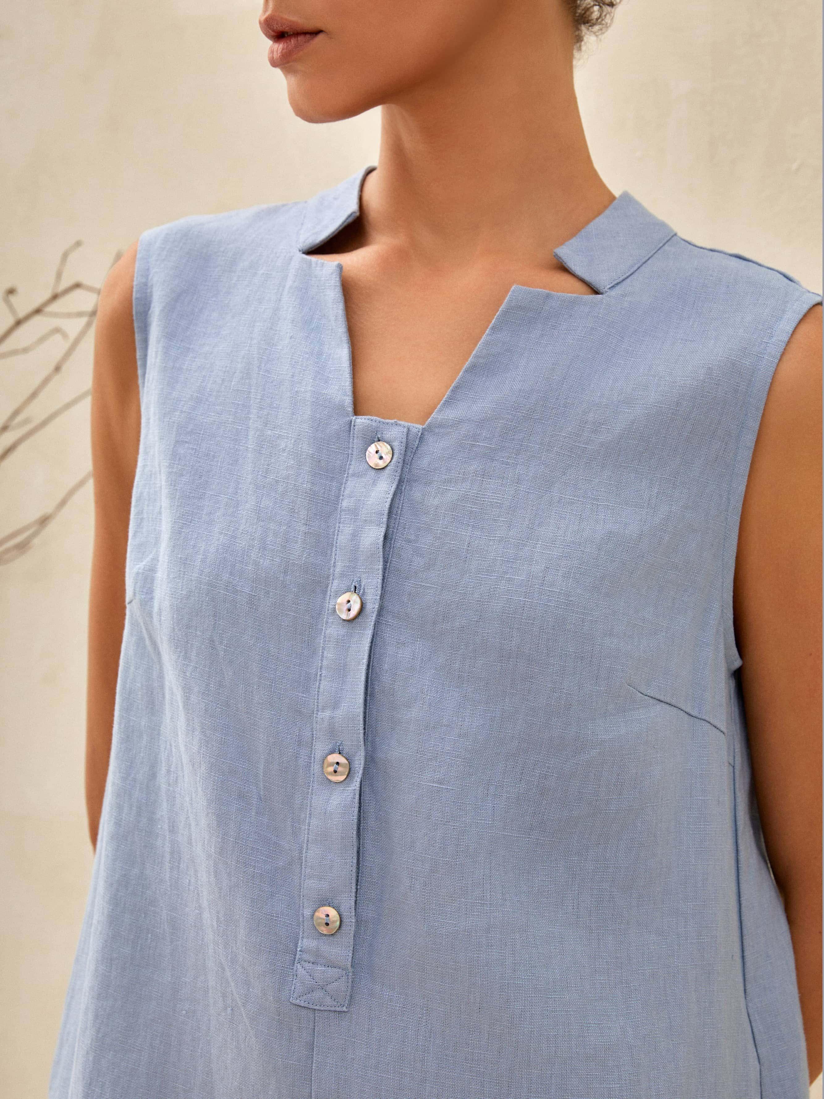 100% Linen Sleeveless Straight High Slit Maxi Dress TAYLOR - Image 6