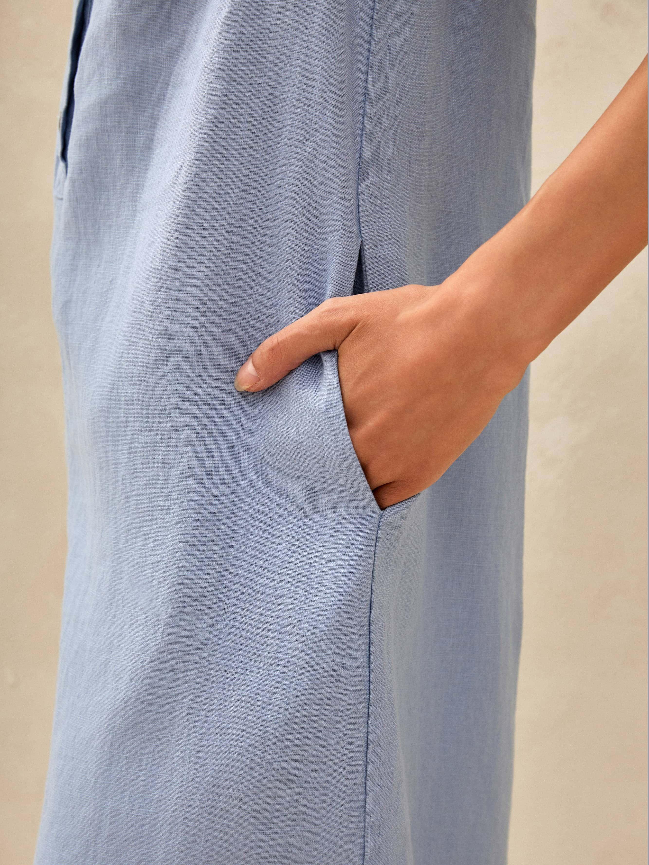 100% Linen Sleeveless Straight High Slit Maxi Dress TAYLOR - Image 7