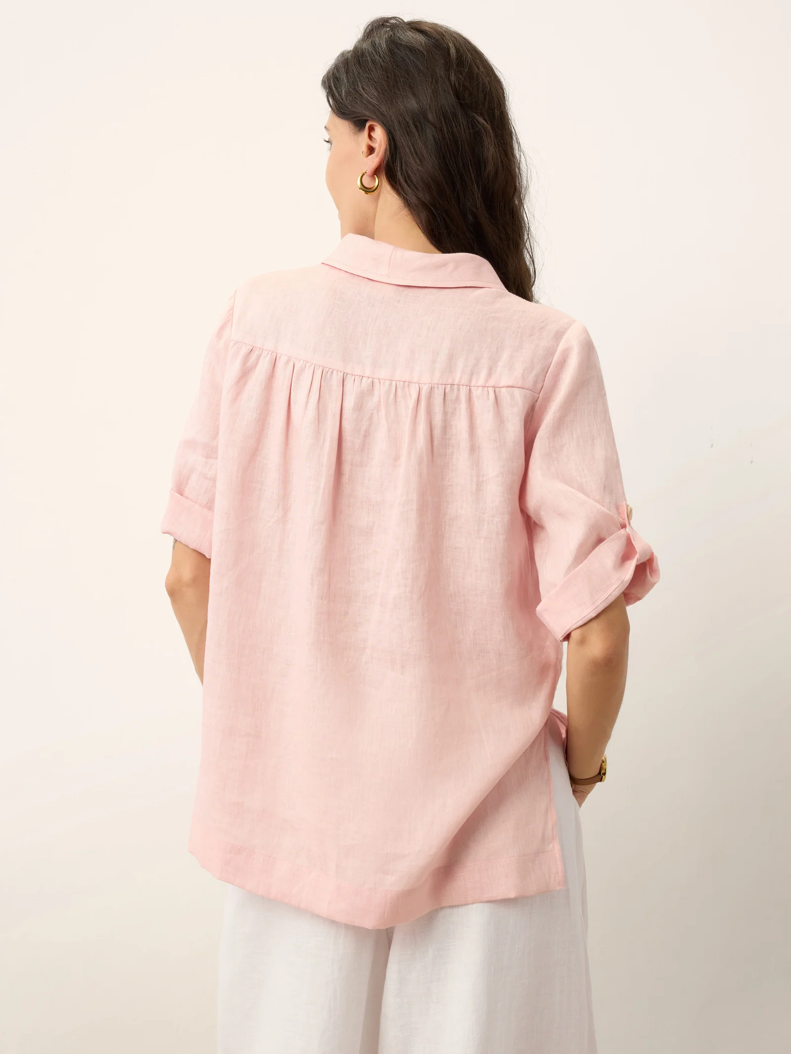 100% Linen Soft Collar Tab Sleeve Top OLGA - Image 5