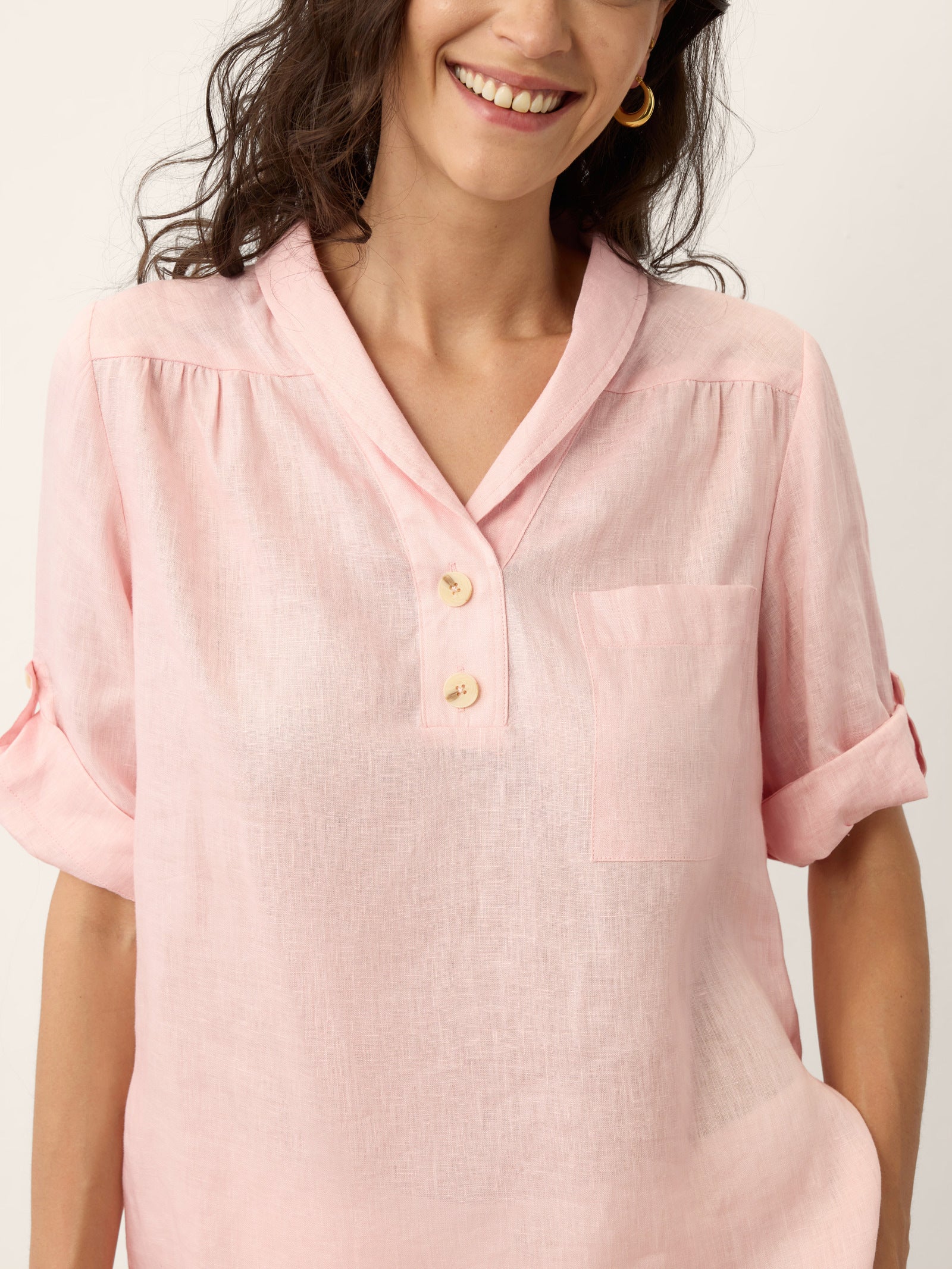 100% Linen Soft Collar Tab Sleeve Top OLGA - Image 6