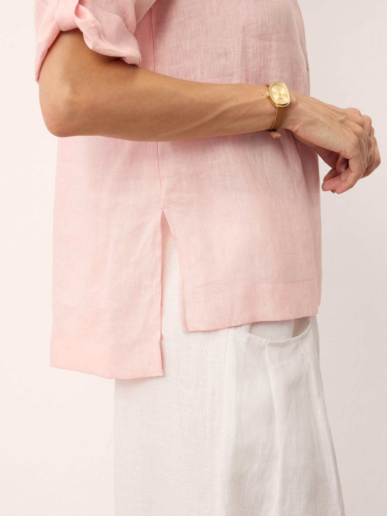 100% Linen Soft Collar Tab Sleeve Top OLGA - Image 7