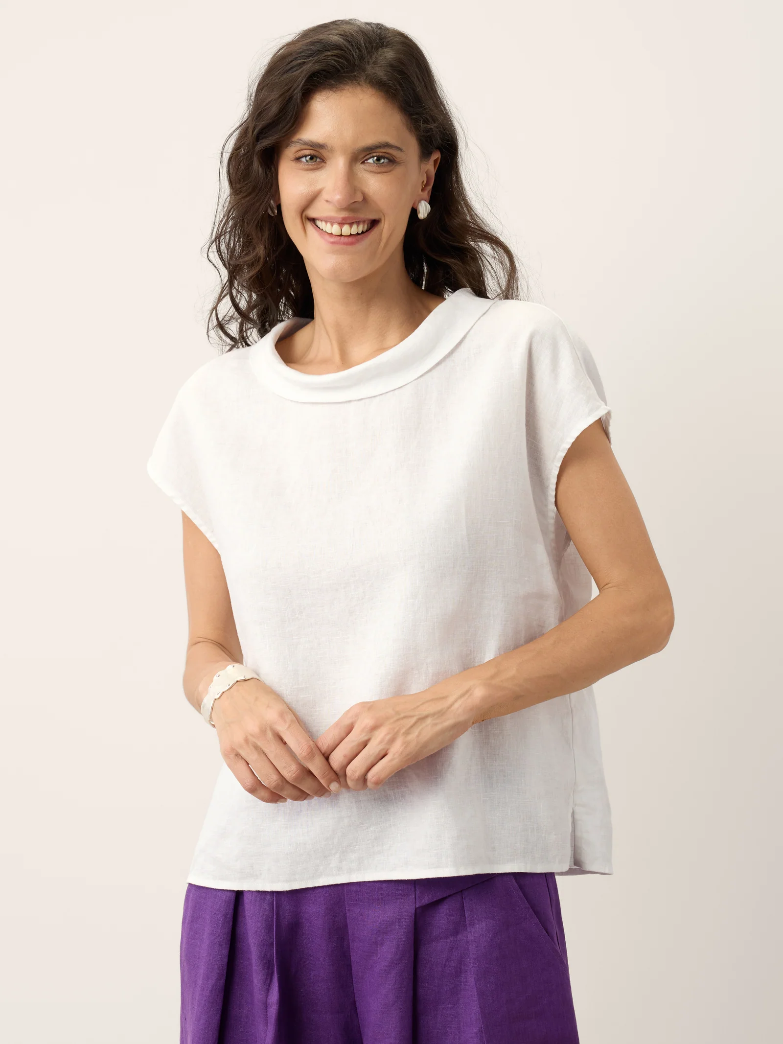 100% Linen Soft-Fold Collar Shell Button Top SABINE - Image 4