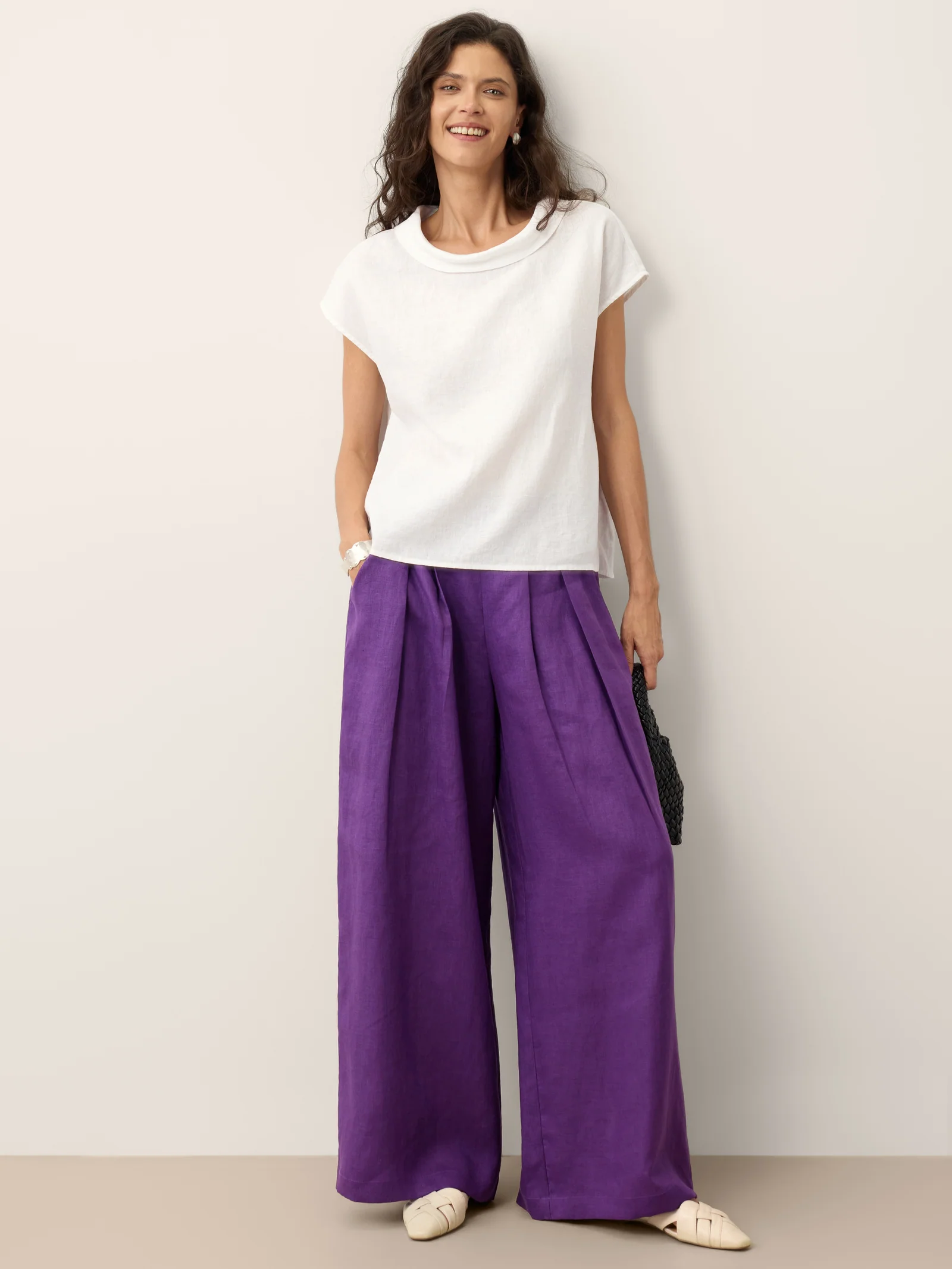 100% Linen Soft-Fold Collar Shell Button Top SABINE - Image 9