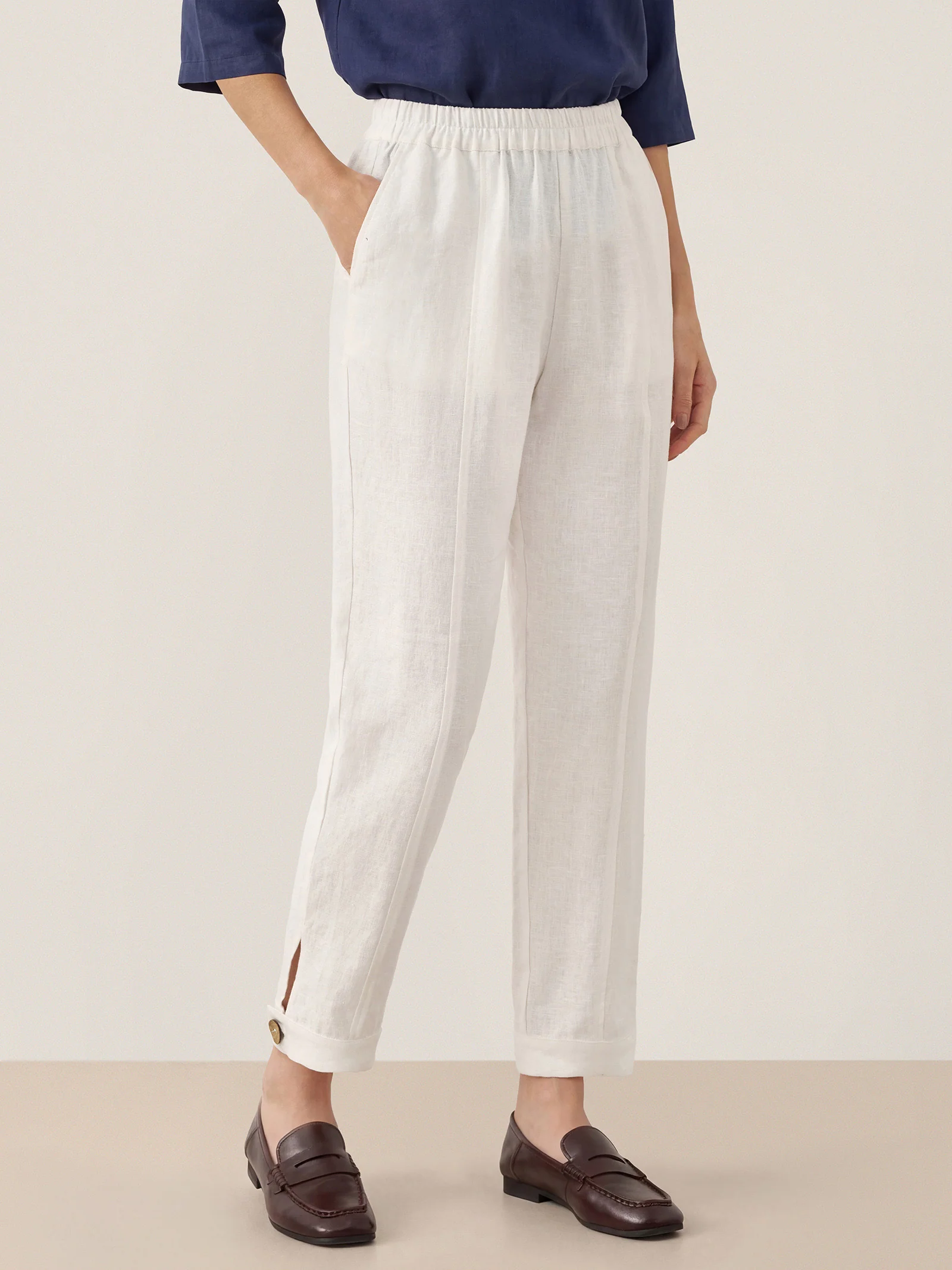 100% Linen Straight-Leg Pants with Elastic Waist PATRICE - Image 3