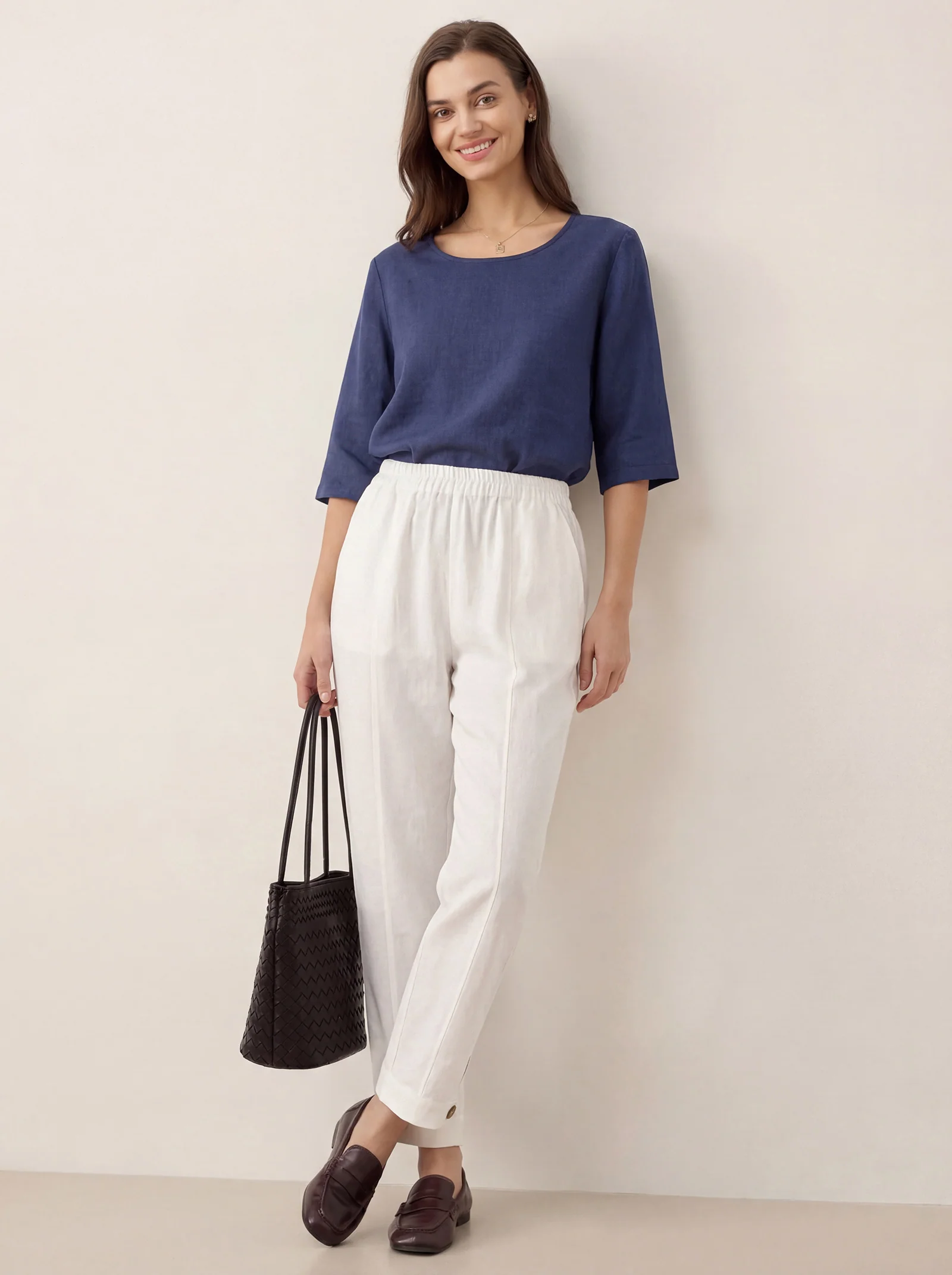 100% Linen Straight-Leg Pants with Elastic Waist PATRICE - Image 5
