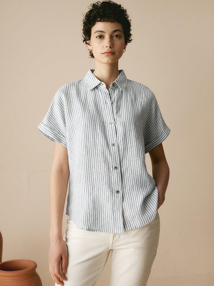 100% Linen Striped Classic Button-Front Shirt HUNTER - Image 3