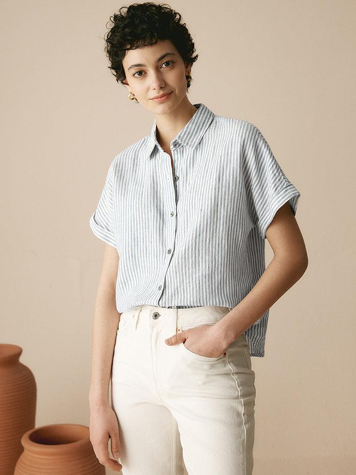 100% Linen Striped Classic Button-Front Shirt HUNTER - Image 4