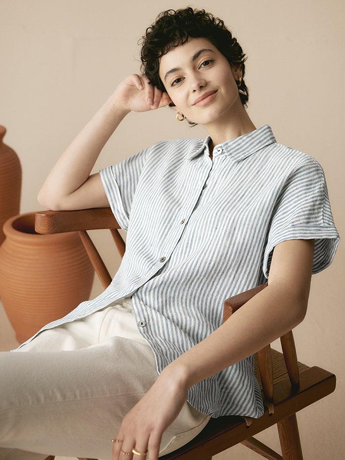 100% Linen Striped Classic Button-Front Shirt HUNTER - Image 5
