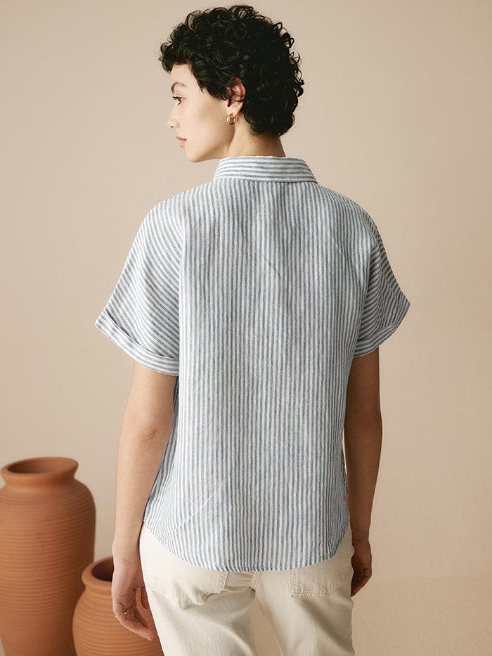 100% Linen Striped Classic Button-Front Shirt HUNTER - Image 6