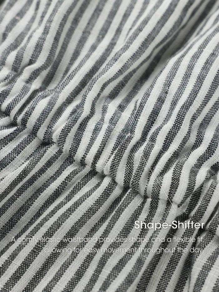 100% Linen Striped Elastic-Waist Midi Dress ARIA - Image 9