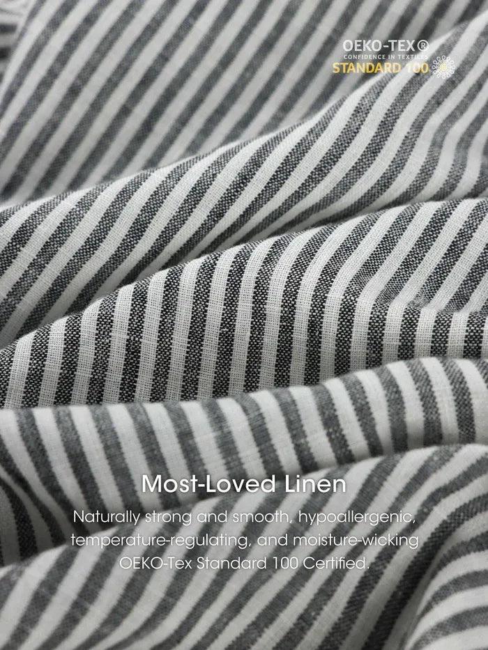 100% Linen Striped Elastic-Waist Midi Dress ARIA - Image 10