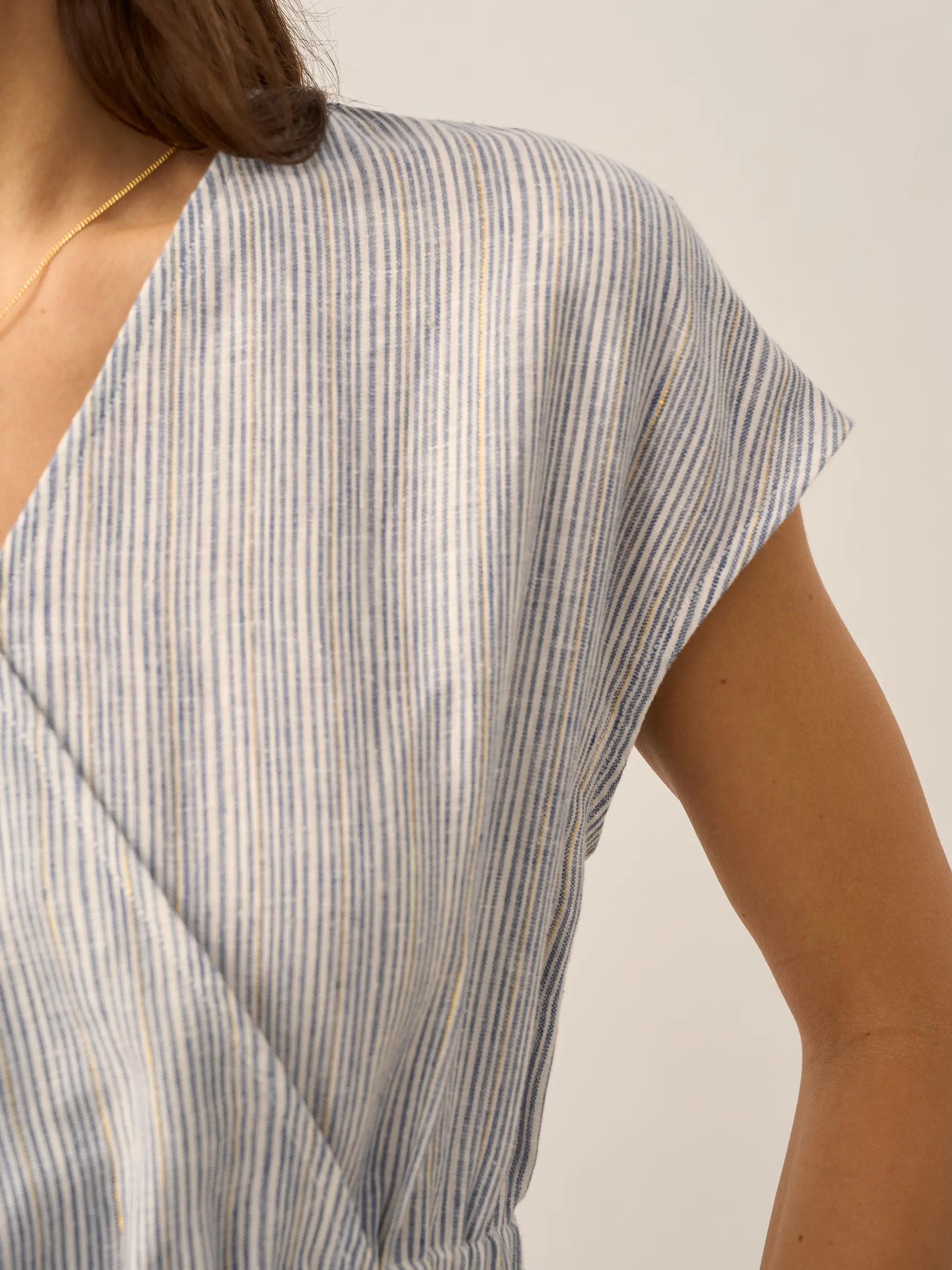 100% Linen Striped Elastic-Waist Midi Dress ARIA - Image 21