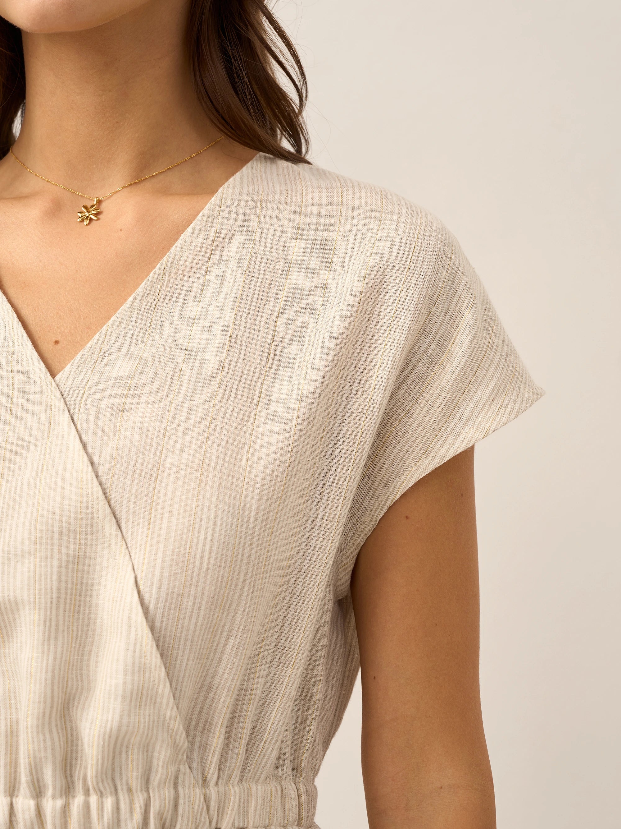 100% Linen Striped Elastic-Waist Midi Dress ARIA - Image 31