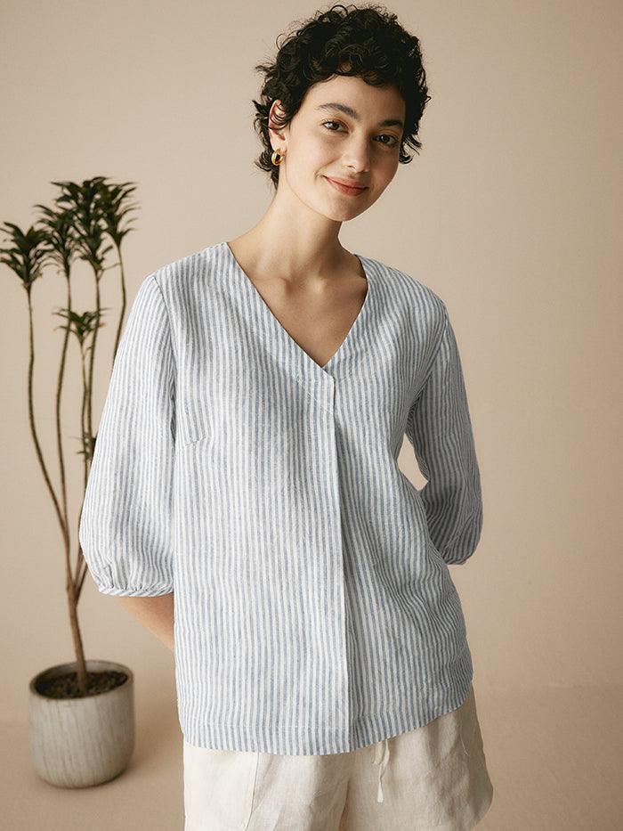 100% Linen Puff Sleeves Top LEAH - Image 3