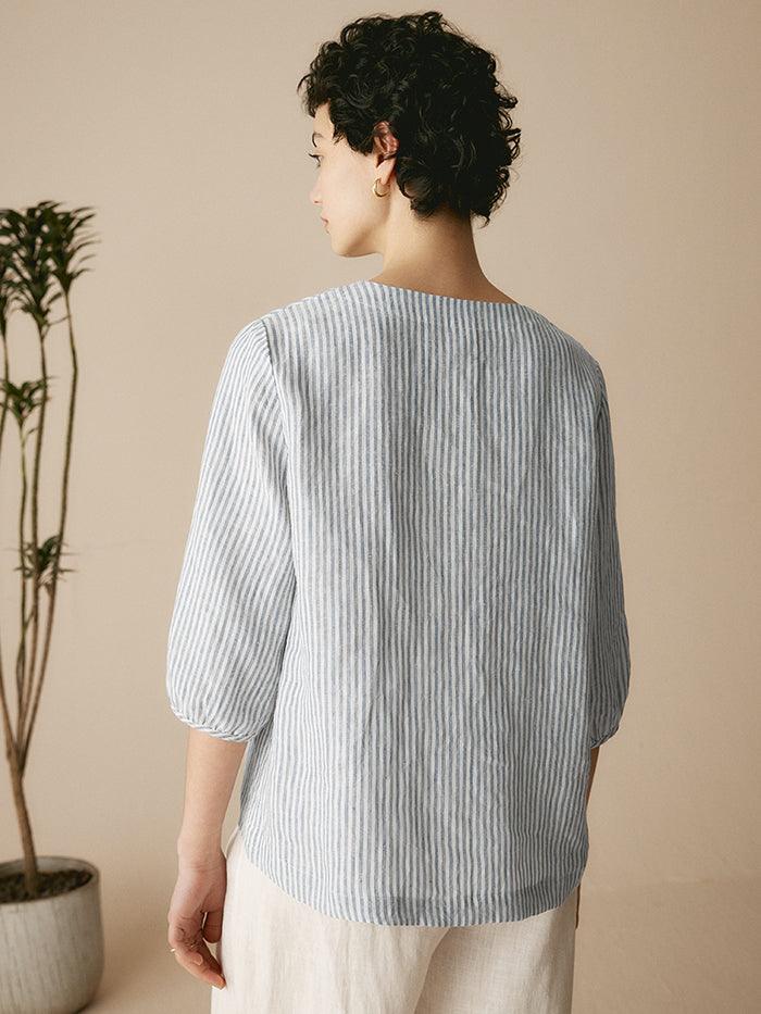 100% Linen Puff Sleeves Top LEAH - Image 4