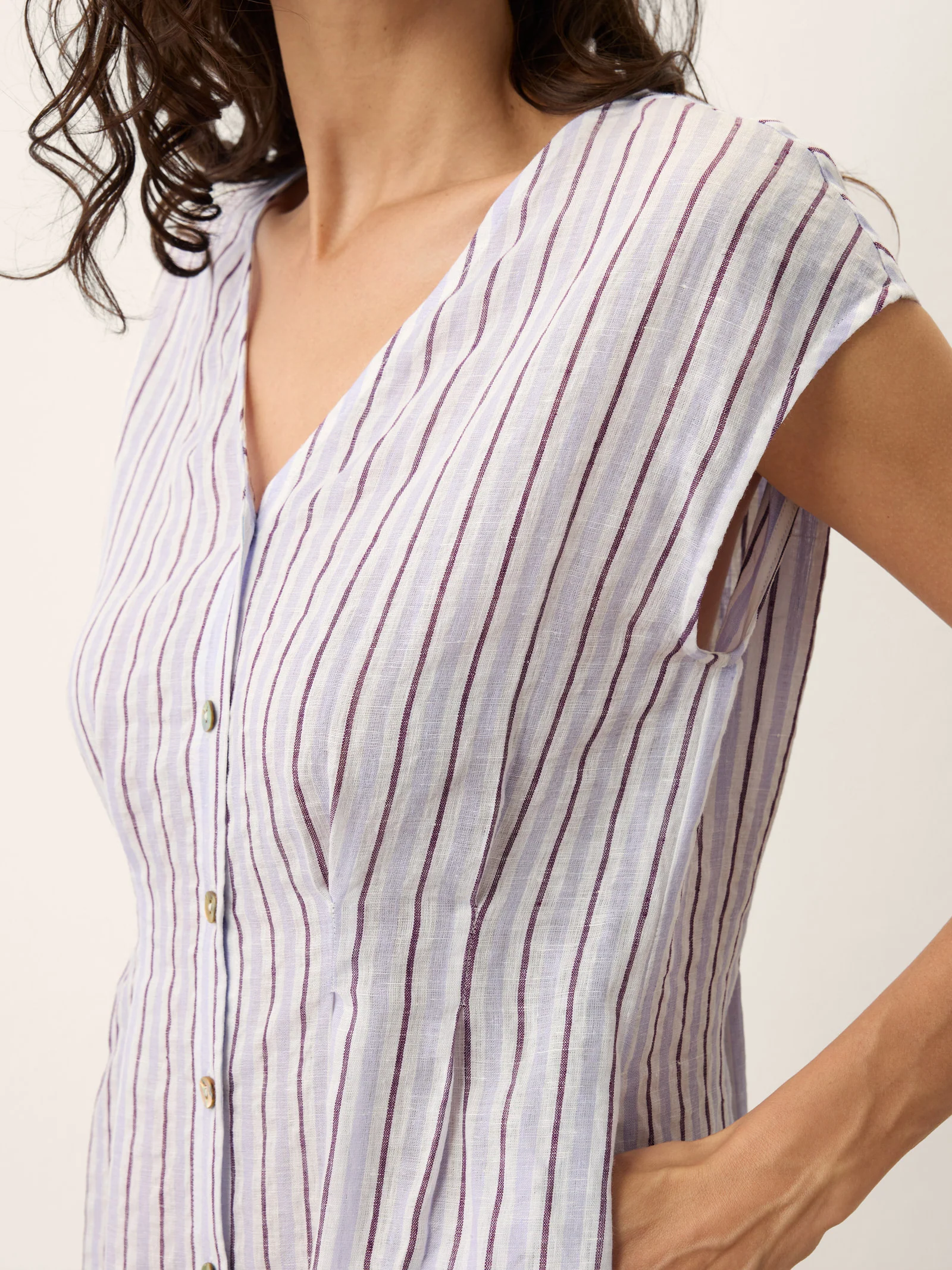 100% Linen Striped Tailored Cap Sleeve Maxi Dress AGNES - Image 5