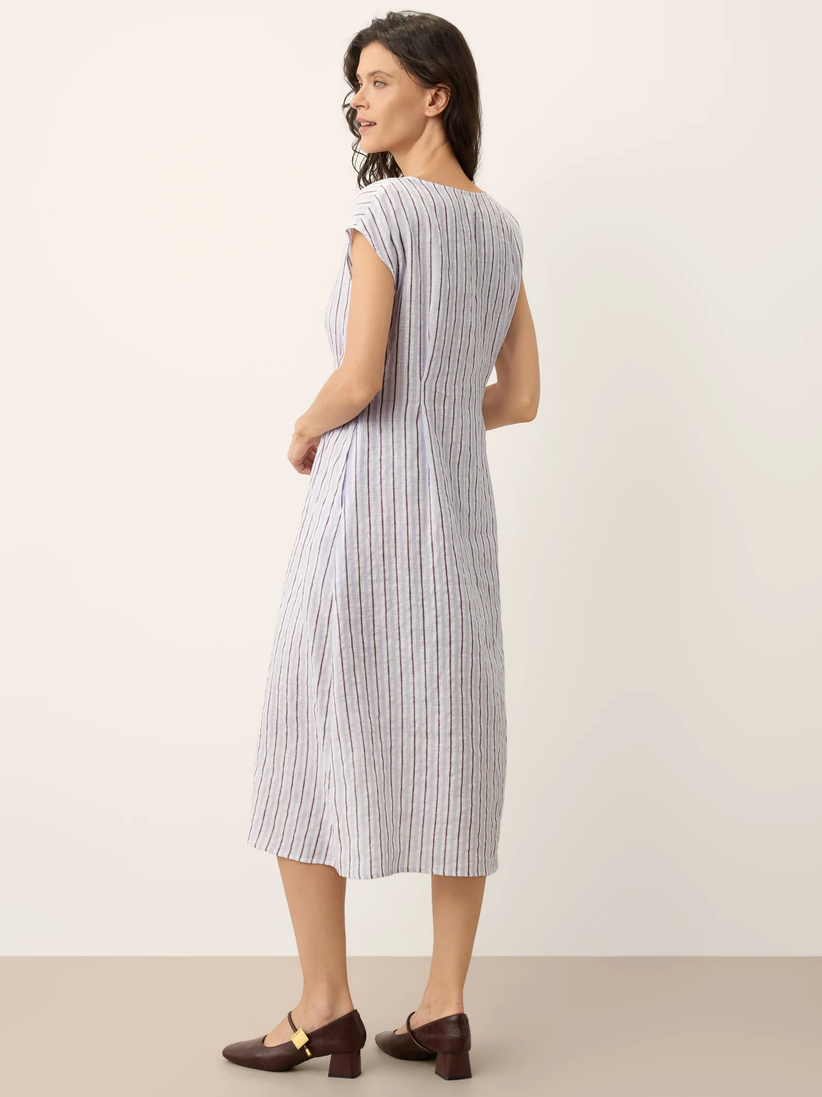 100% Linen Striped Tailored Cap Sleeve Maxi Dress AGNES - Image 8