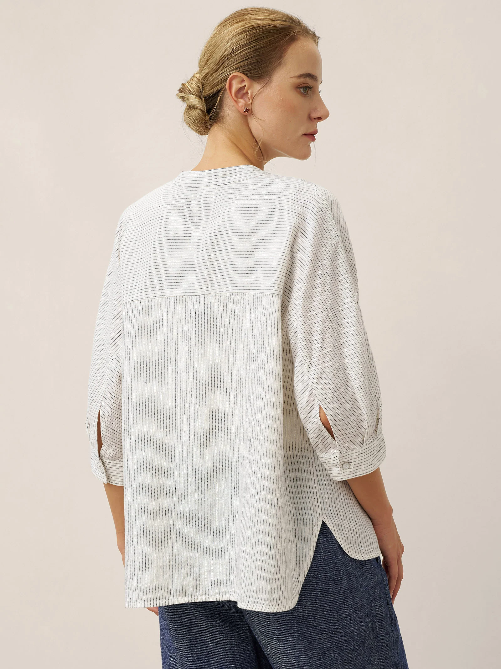 100% Linen Striped Three-Quarter Sleeve Shirt SKYLAR - Image 3