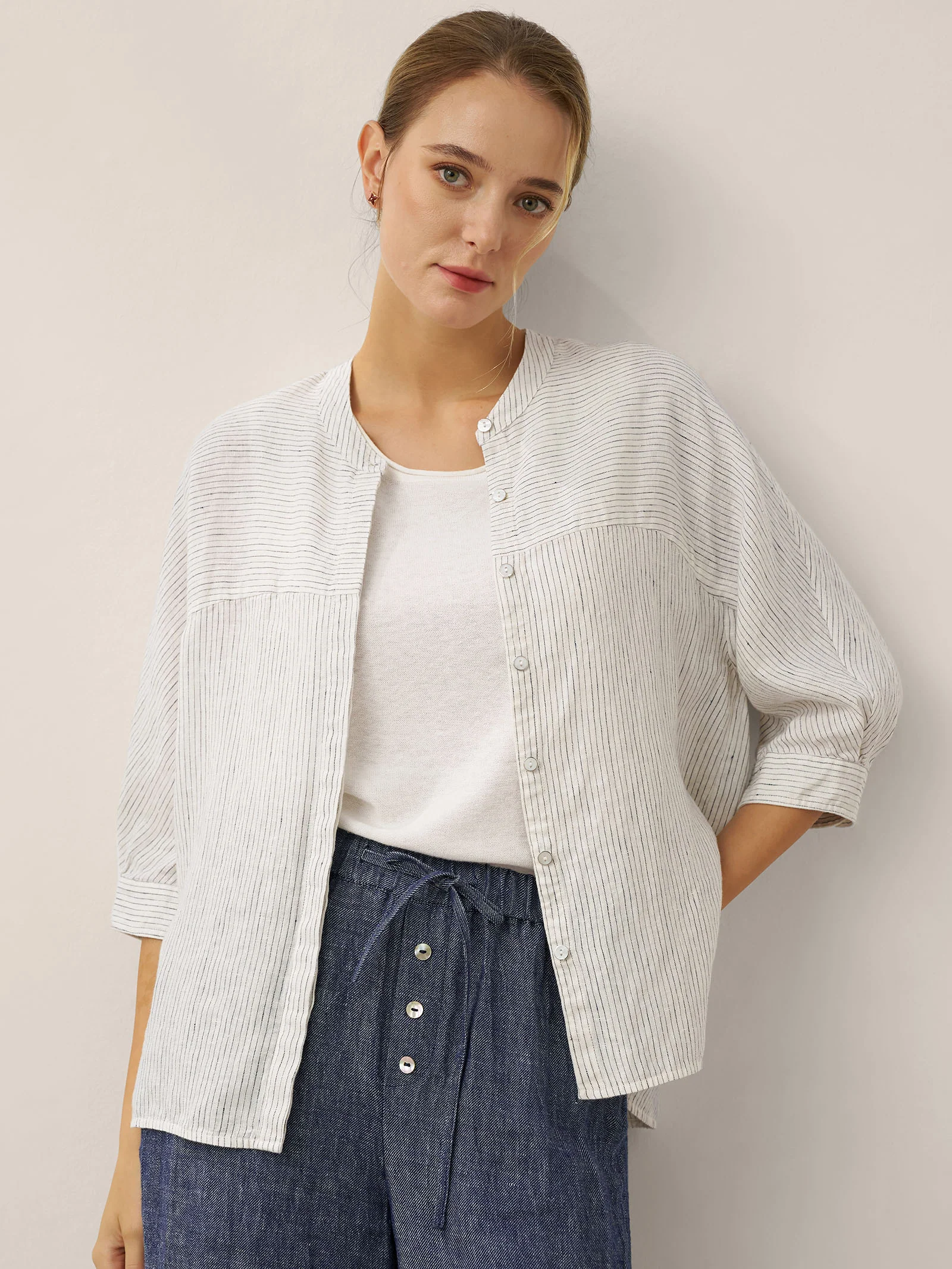 100% Linen Striped Three-Quarter Sleeve Shirt SKYLAR - Image 5