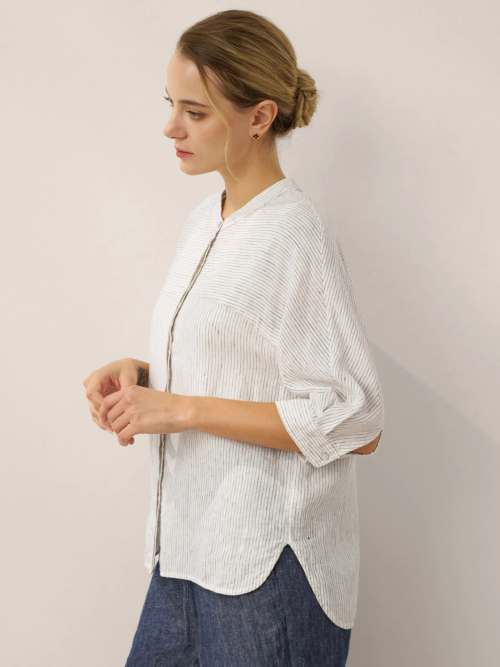100% Linen Striped Three-Quarter Sleeve Shirt SKYLAR - Image 6