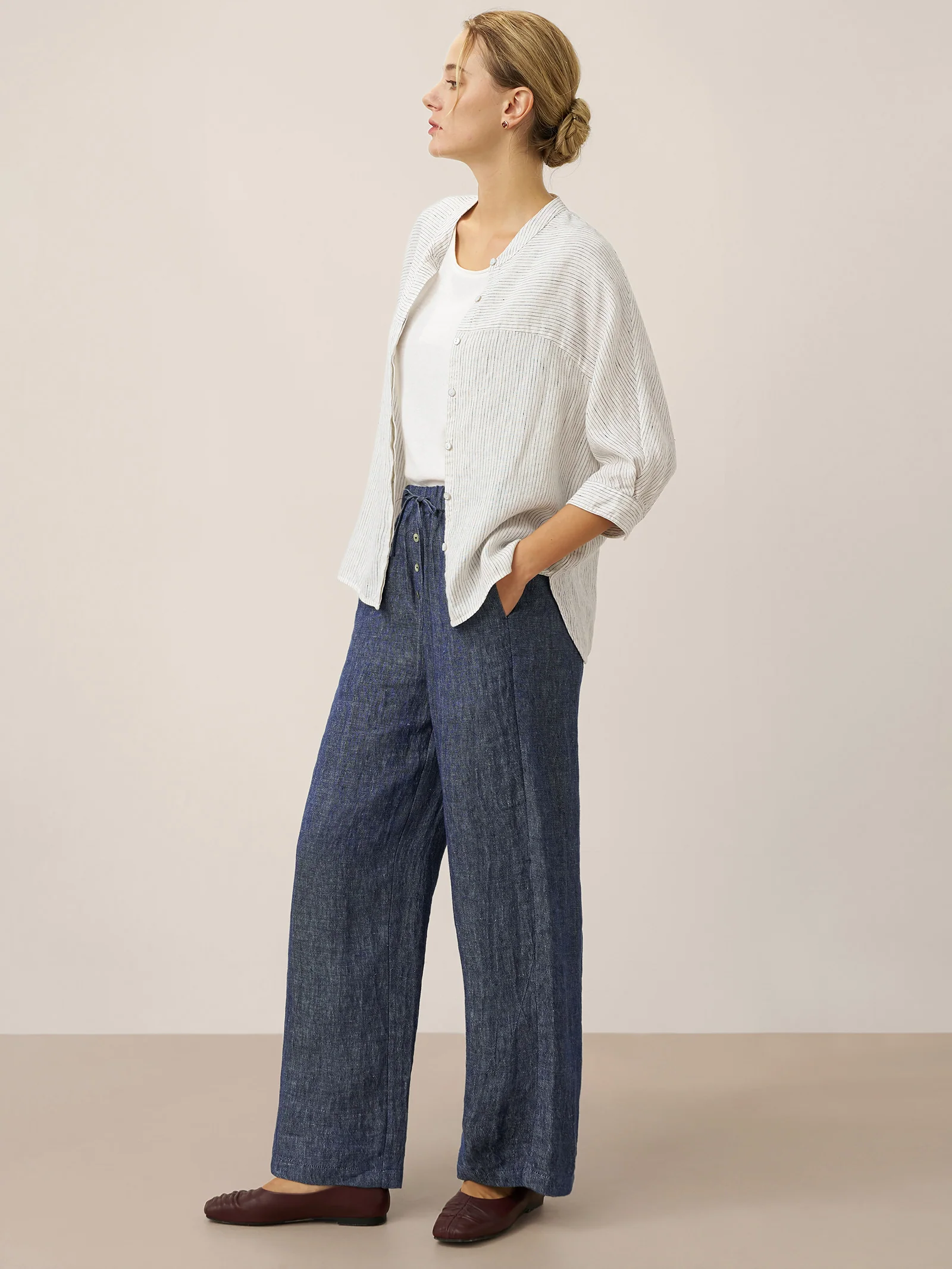 100% Linen Striped Three-Quarter Sleeve Shirt SKYLAR - Image 8