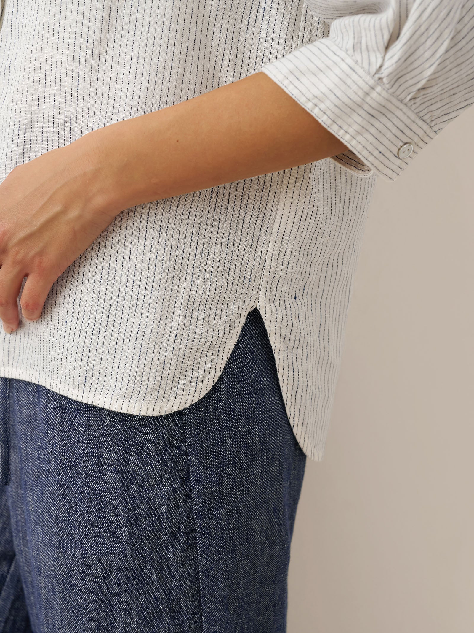 100% Linen Striped Three-Quarter Sleeve Shirt SKYLAR - Image 9