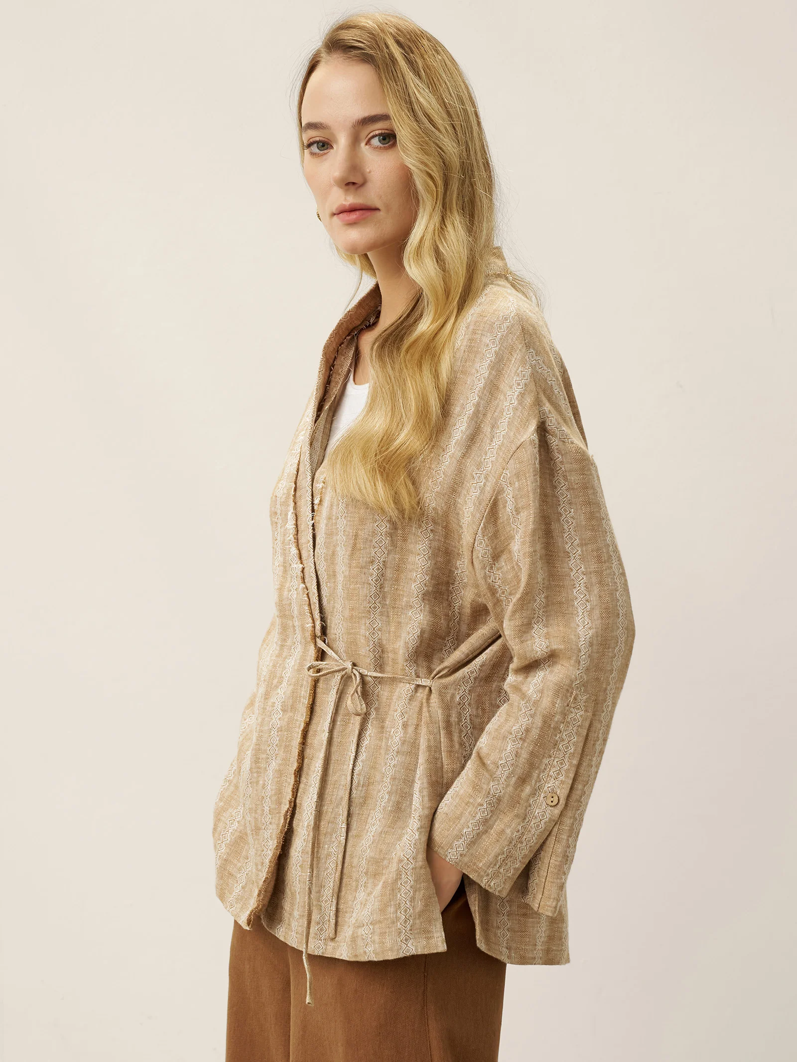 100% Linen Striped Wrap Jacket GENESIS - Image 3