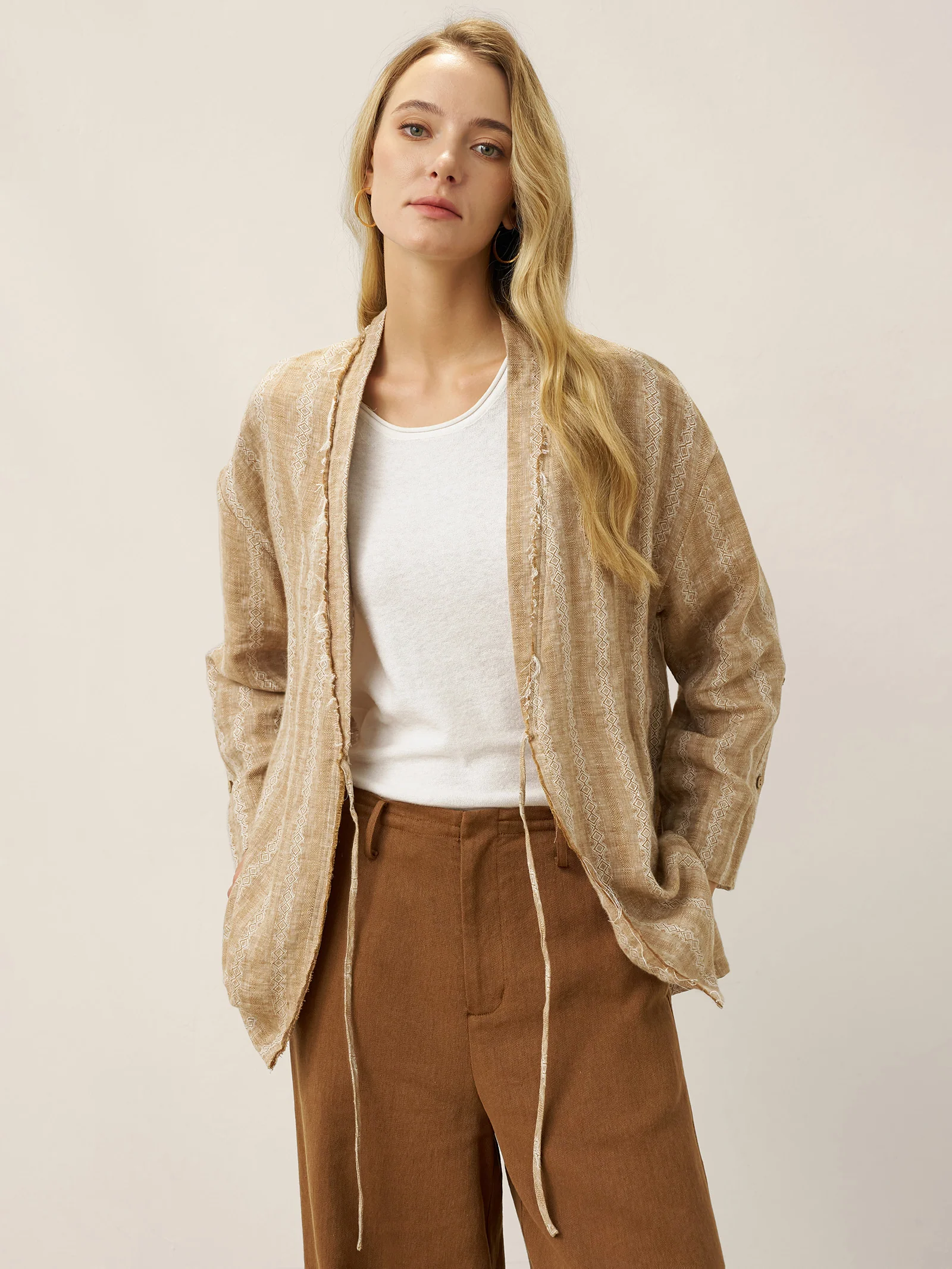 100% Linen Striped Wrap Jacket GENESIS - Image 4