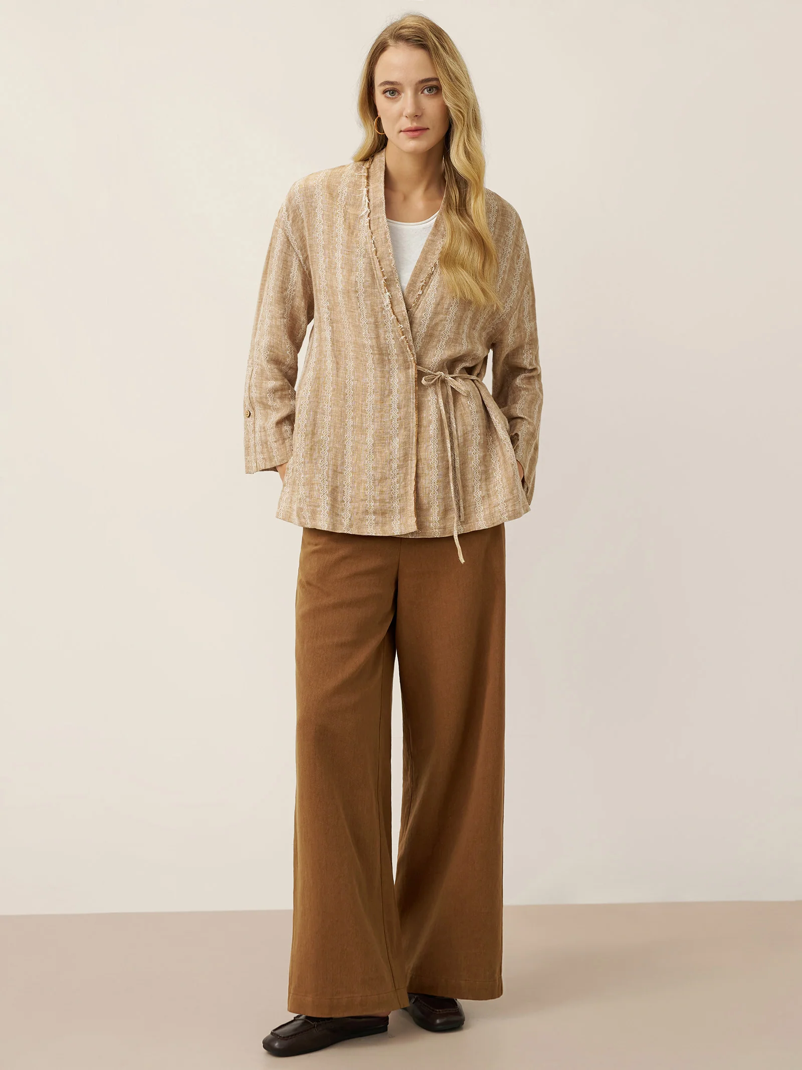 100% Linen Striped Wrap Jacket GENESIS - Image 6