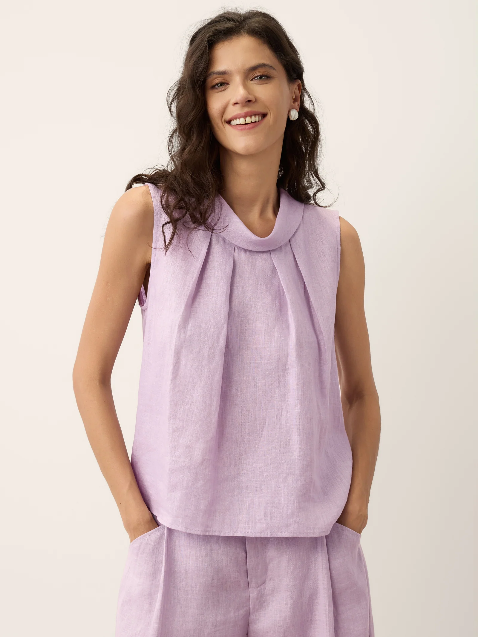 100% Linen Structured Collar Sleeveless Blouse BLAIR