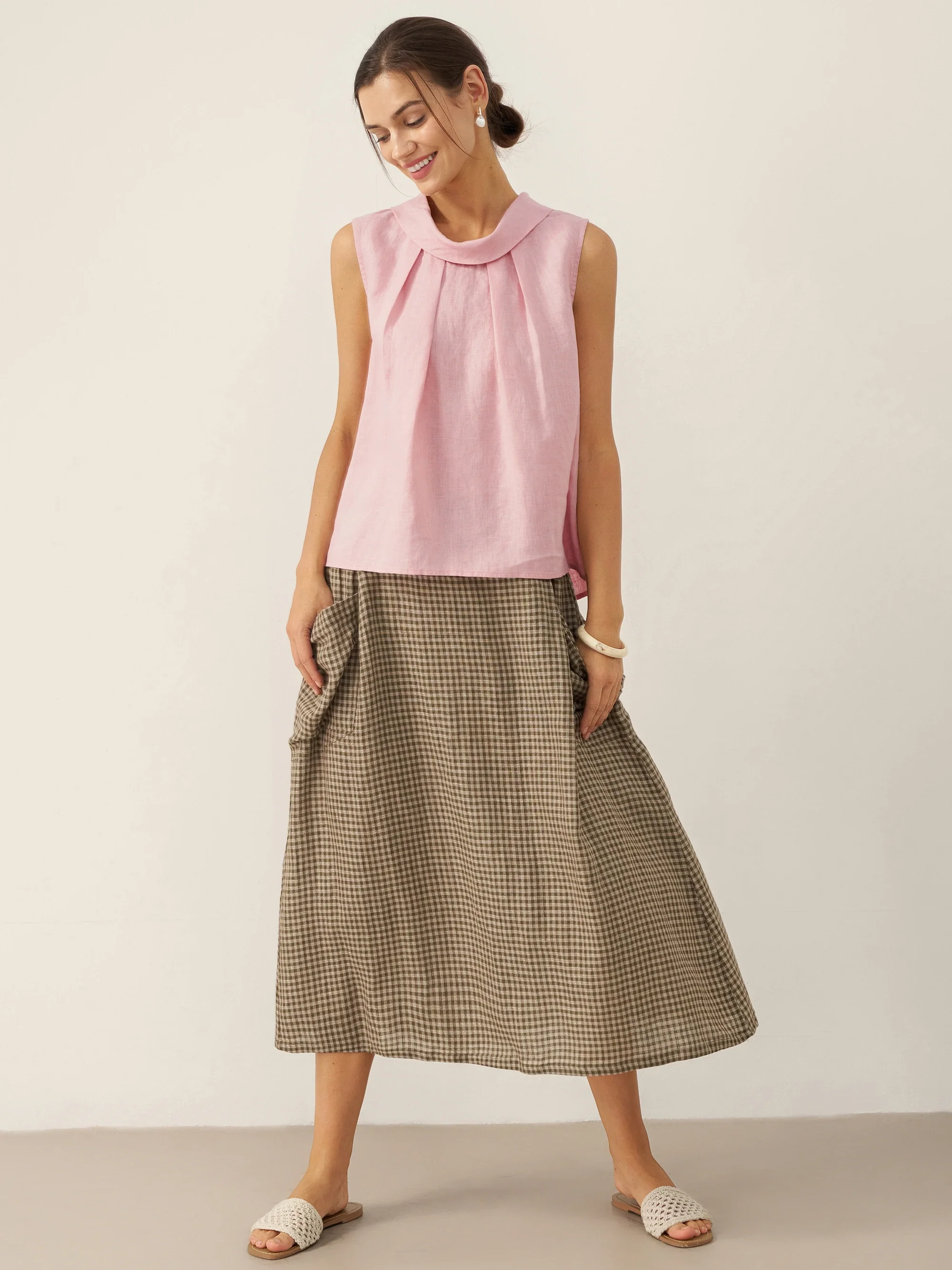 100% Linen Structured Collar Sleeveless Blouse BLAIR - Image 13