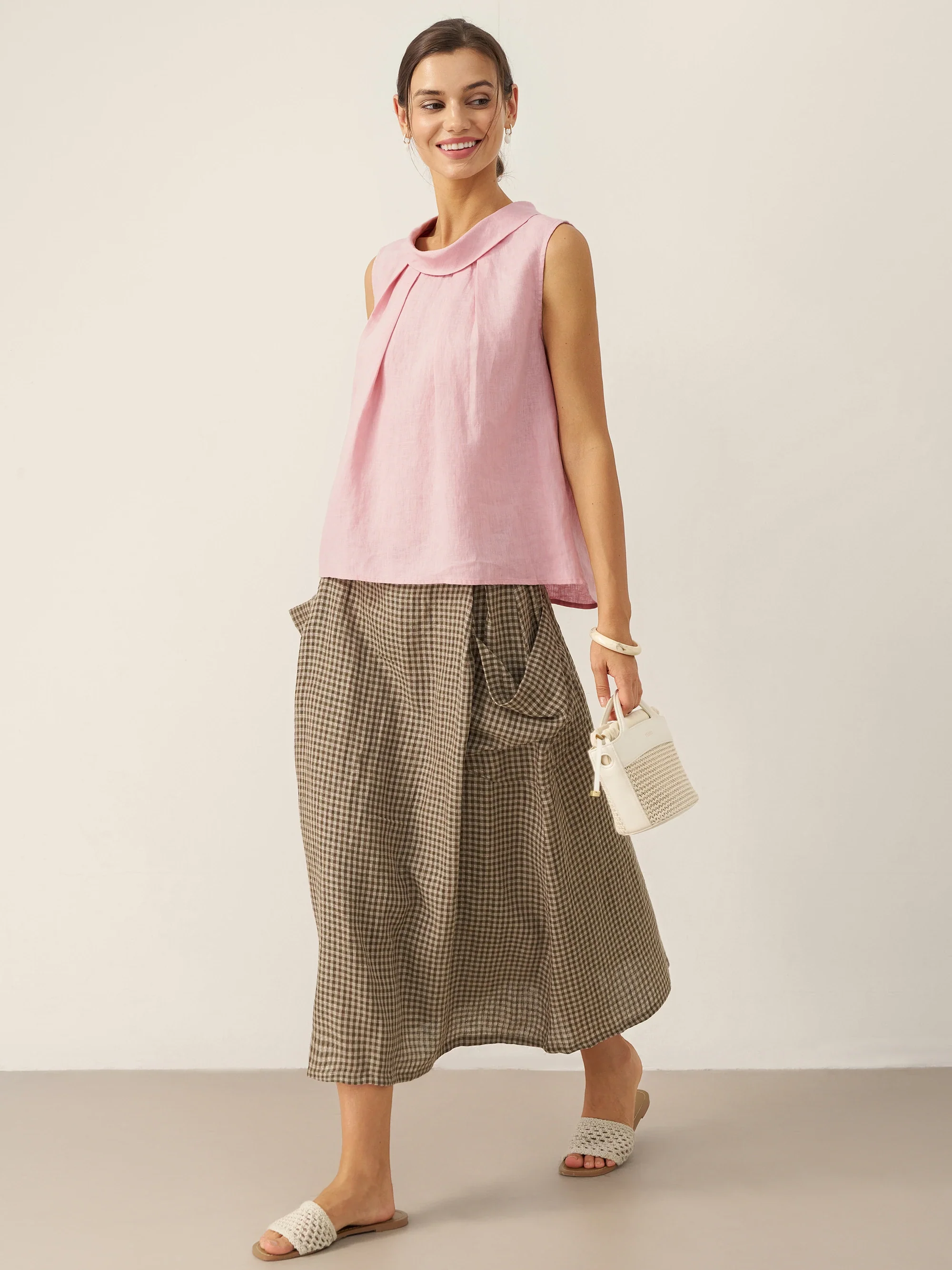 100% Linen Structured Collar Sleeveless Blouse BLAIR - Image 14