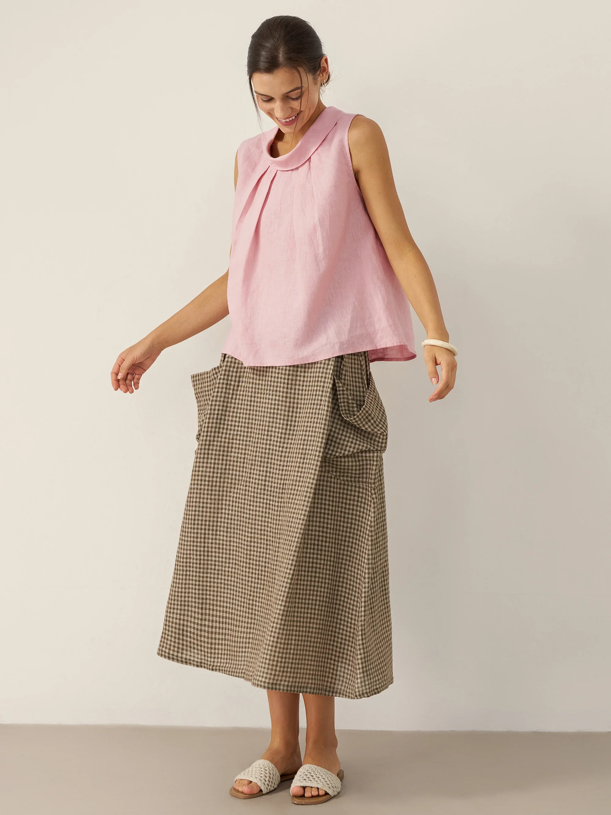 100% Linen Structured Collar Sleeveless Blouse BLAIR - Image 15