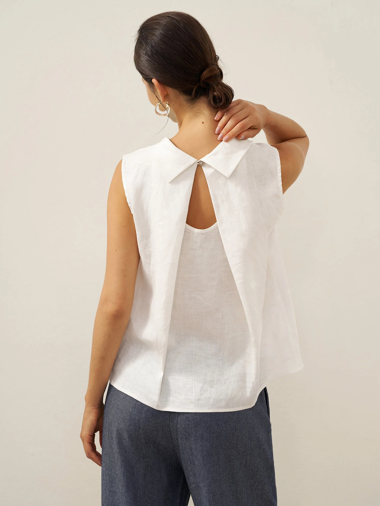 100% Linen Structured Collar Sleeveless Blouse BLAIR - Image 19