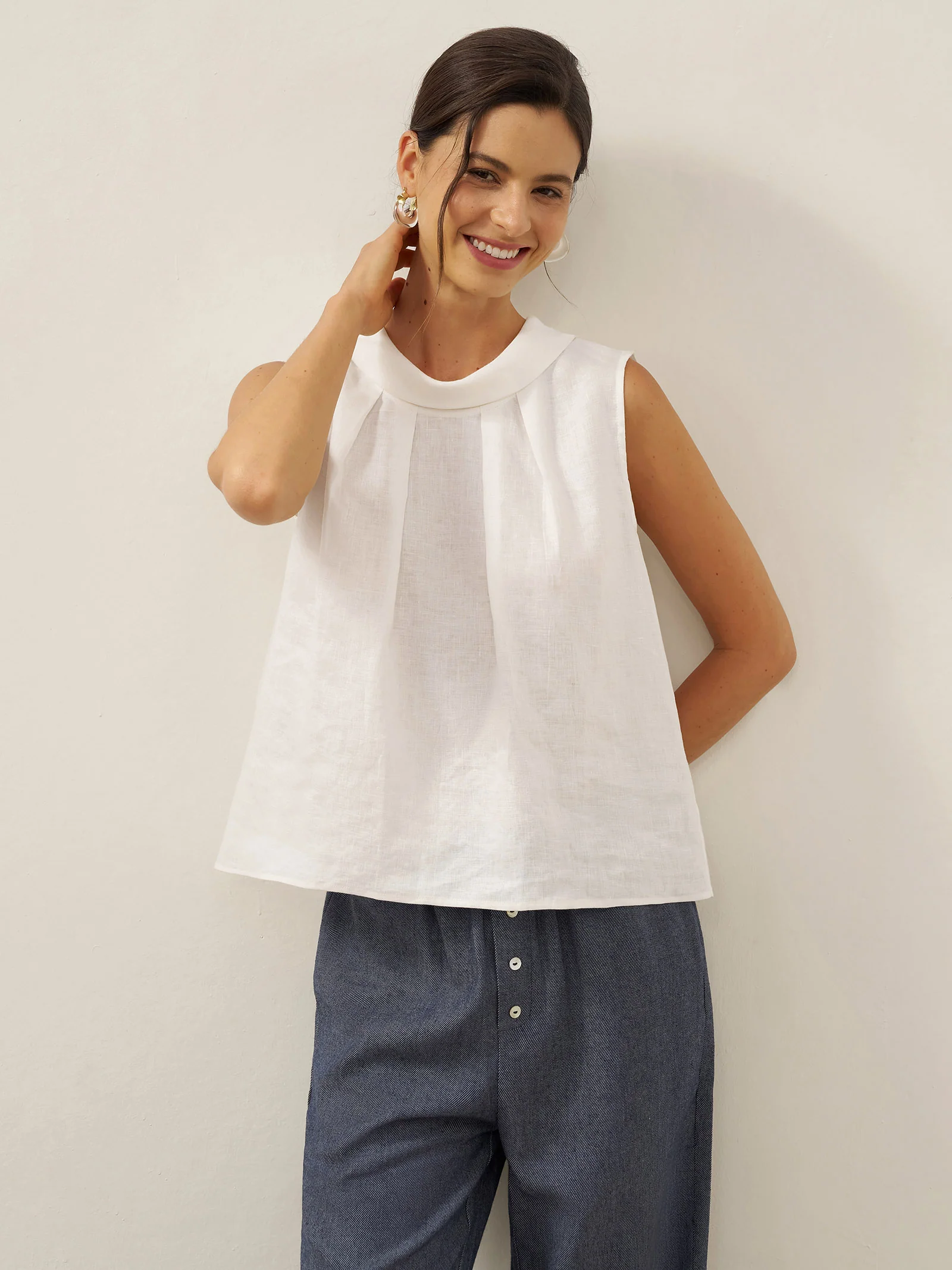 100% Linen Structured Collar Sleeveless Blouse BLAIR - Image 20