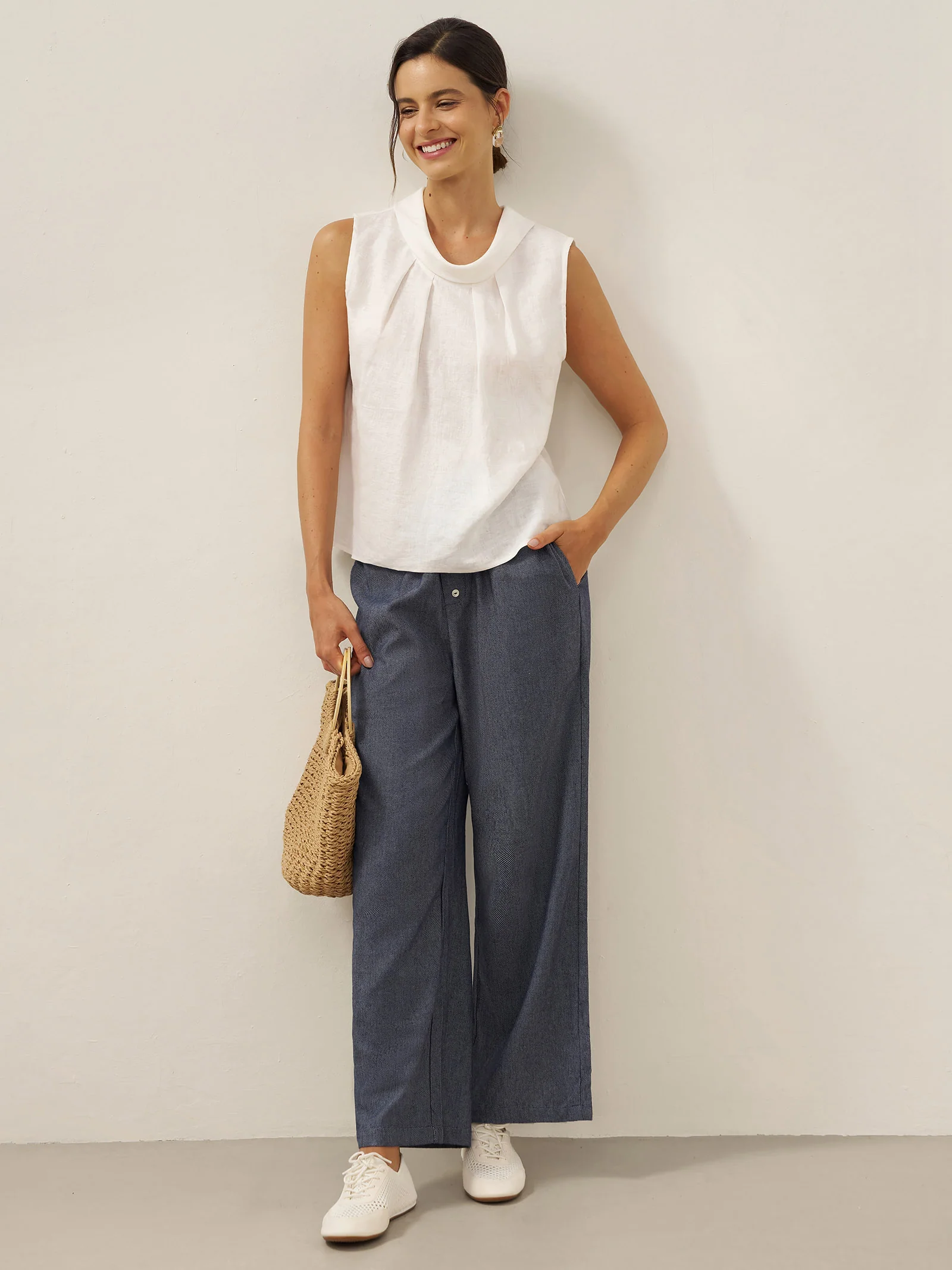 100% Linen Structured Collar Sleeveless Blouse BLAIR - Image 21