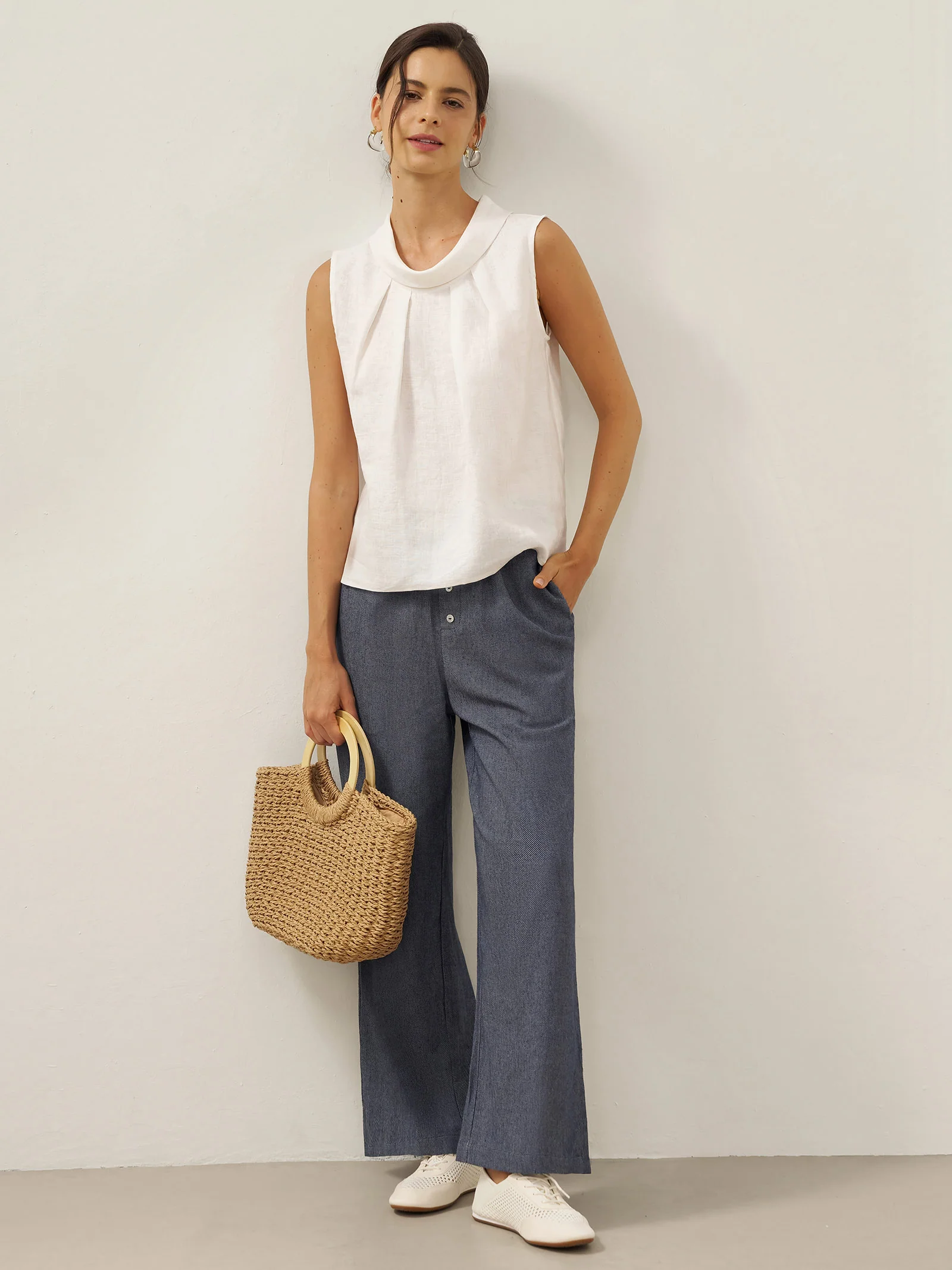 100% Linen Structured Collar Sleeveless Blouse BLAIR - Image 22