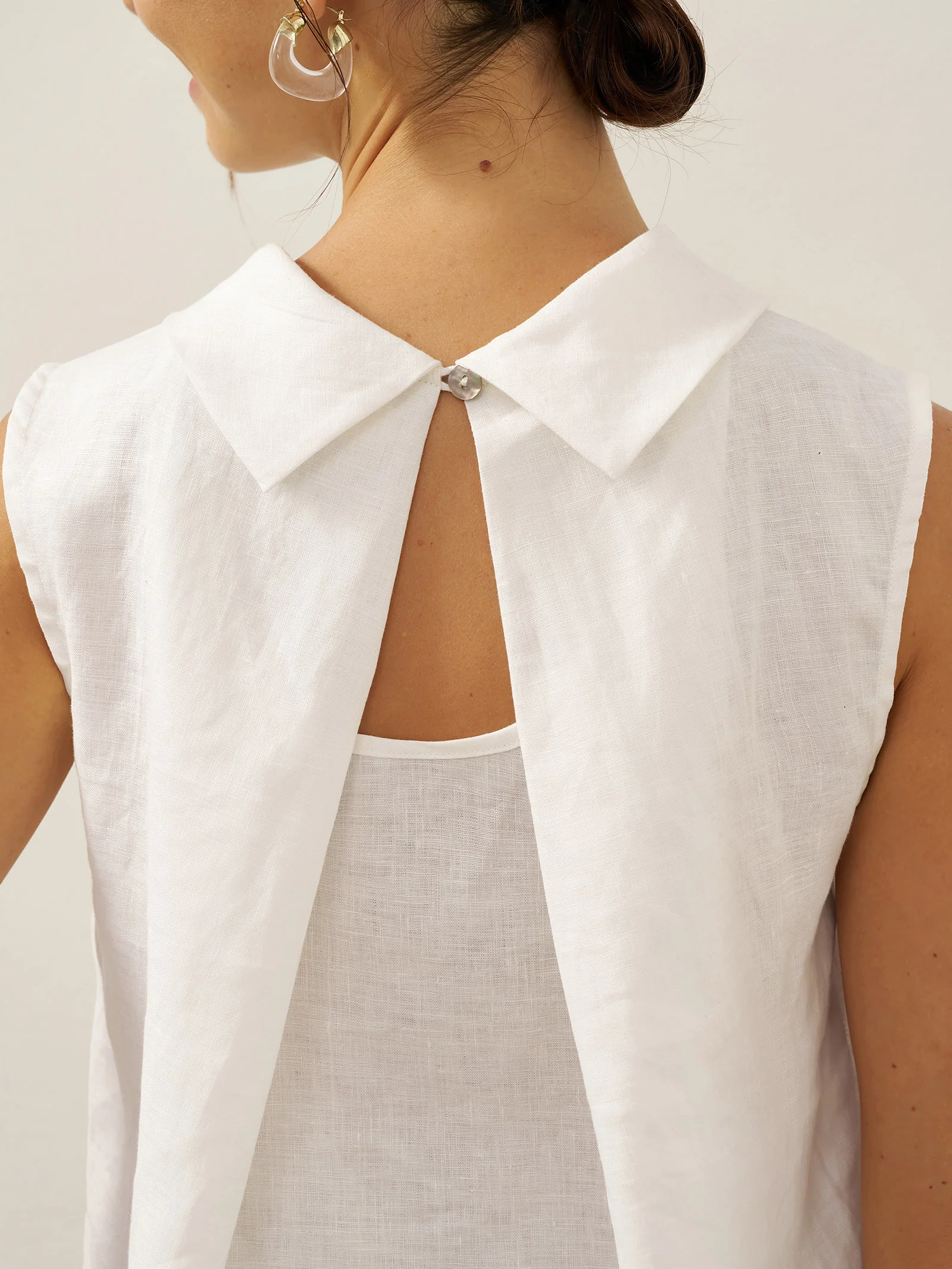 100% Linen Structured Collar Sleeveless Blouse BLAIR - Image 24